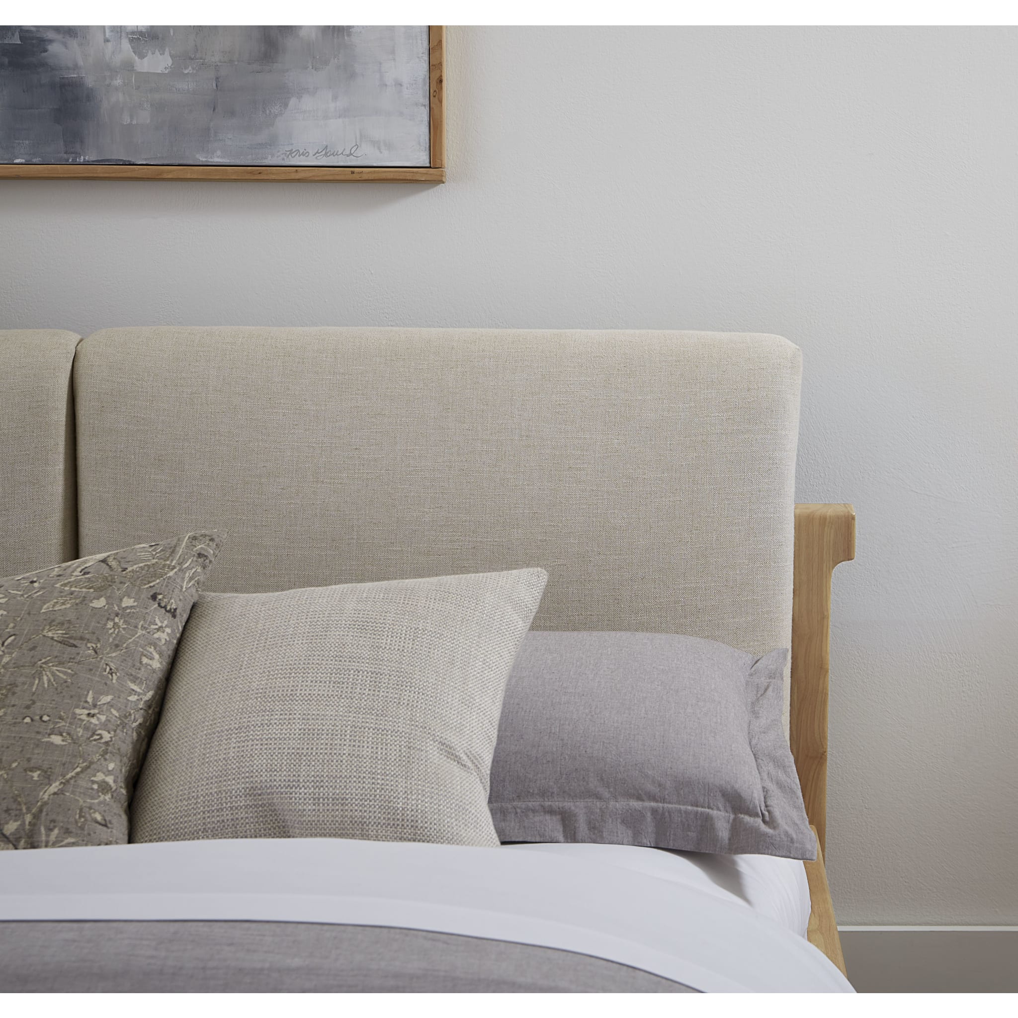 Furano Upholstered Two Cushion Platform Bed in Ginger and Natural Linen - Image 9