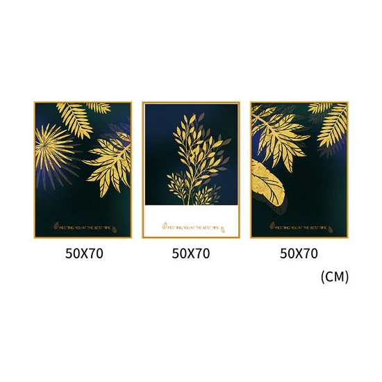 Golden Foliage Set of 3 Alloy Matt - Golden Frame Wall Art - Image 3