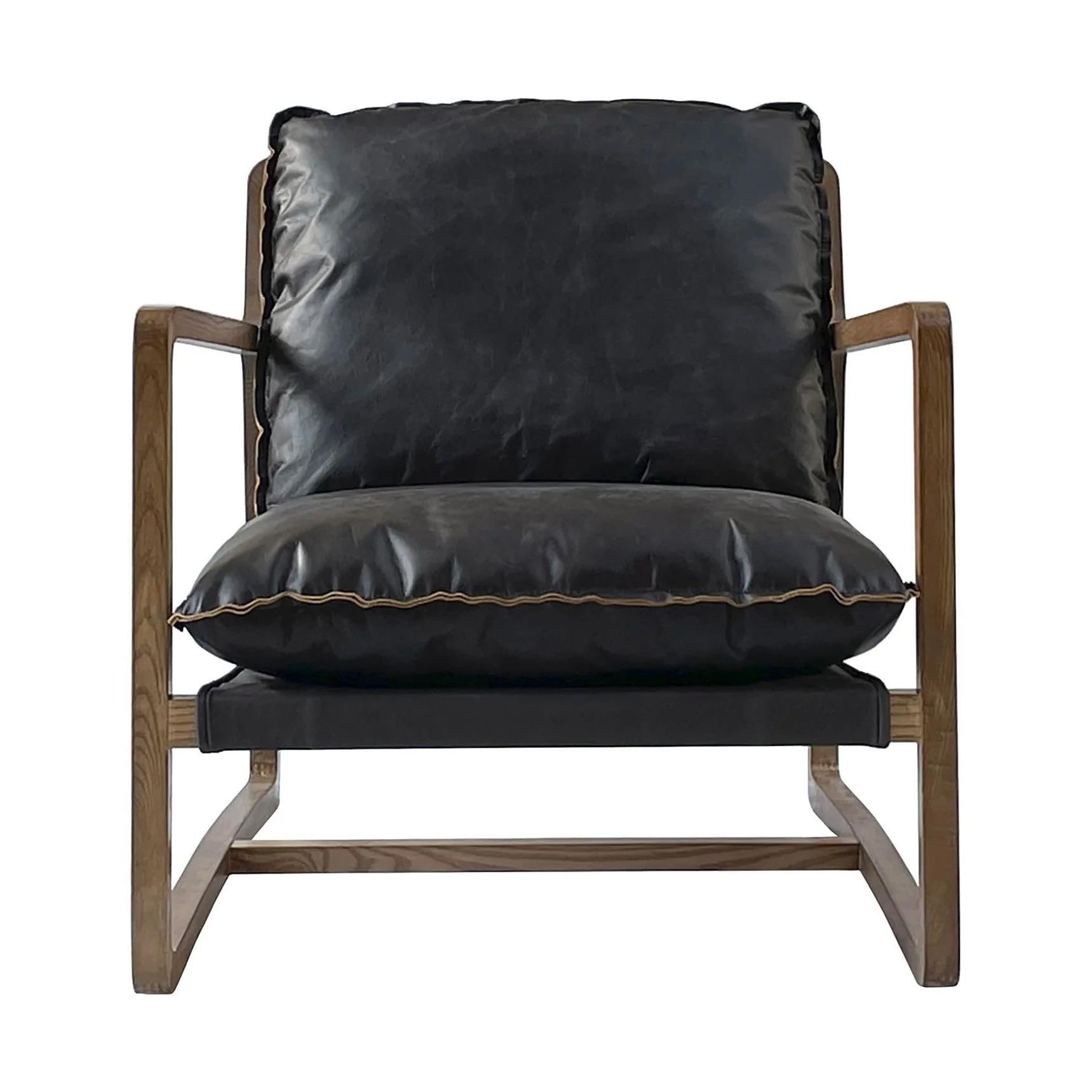 Graven Club Chair Black Leather Cushions with Black Leather Frame - Image 2