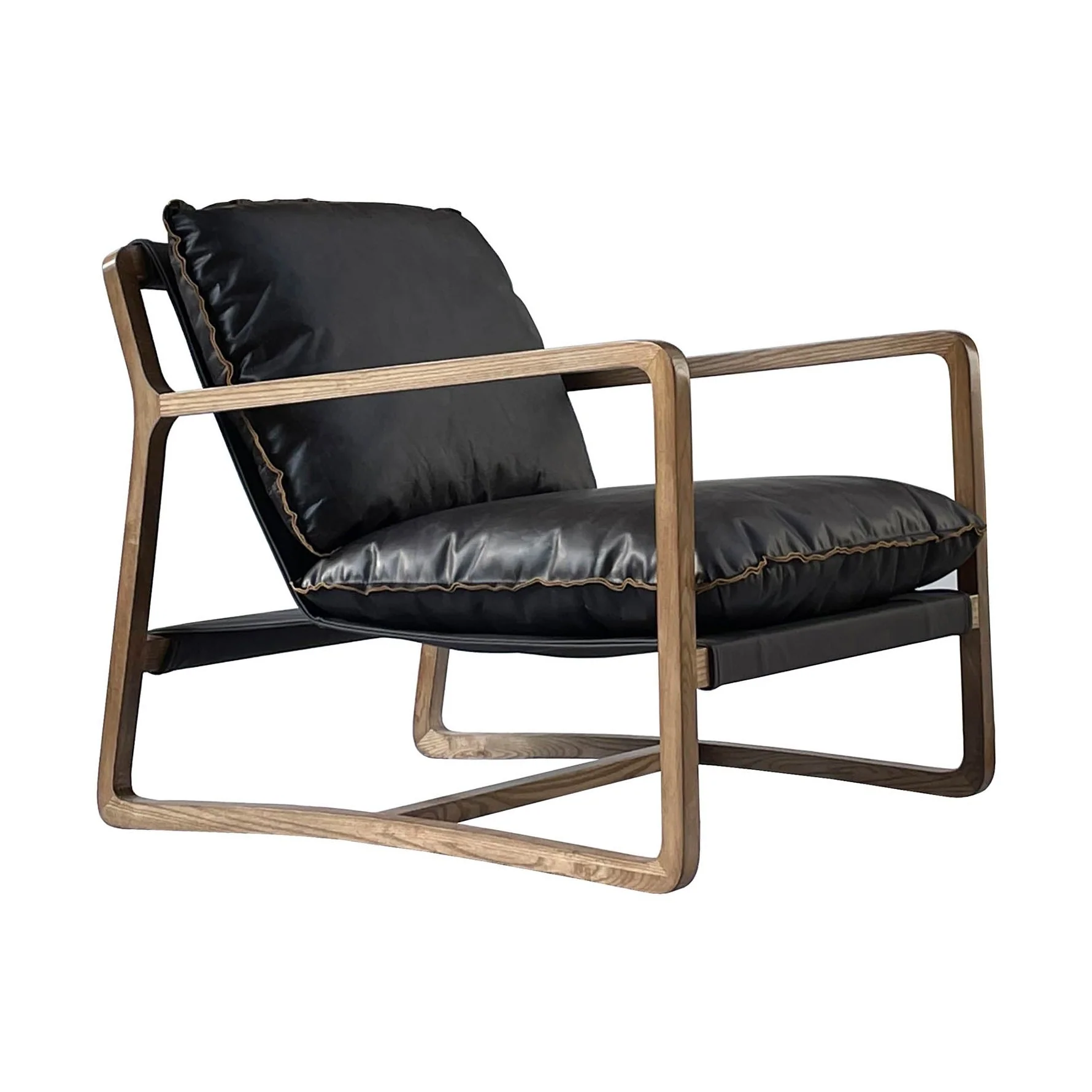 Graven Club Chair Black Leather Cushions with Black Leather Frame - Image 3