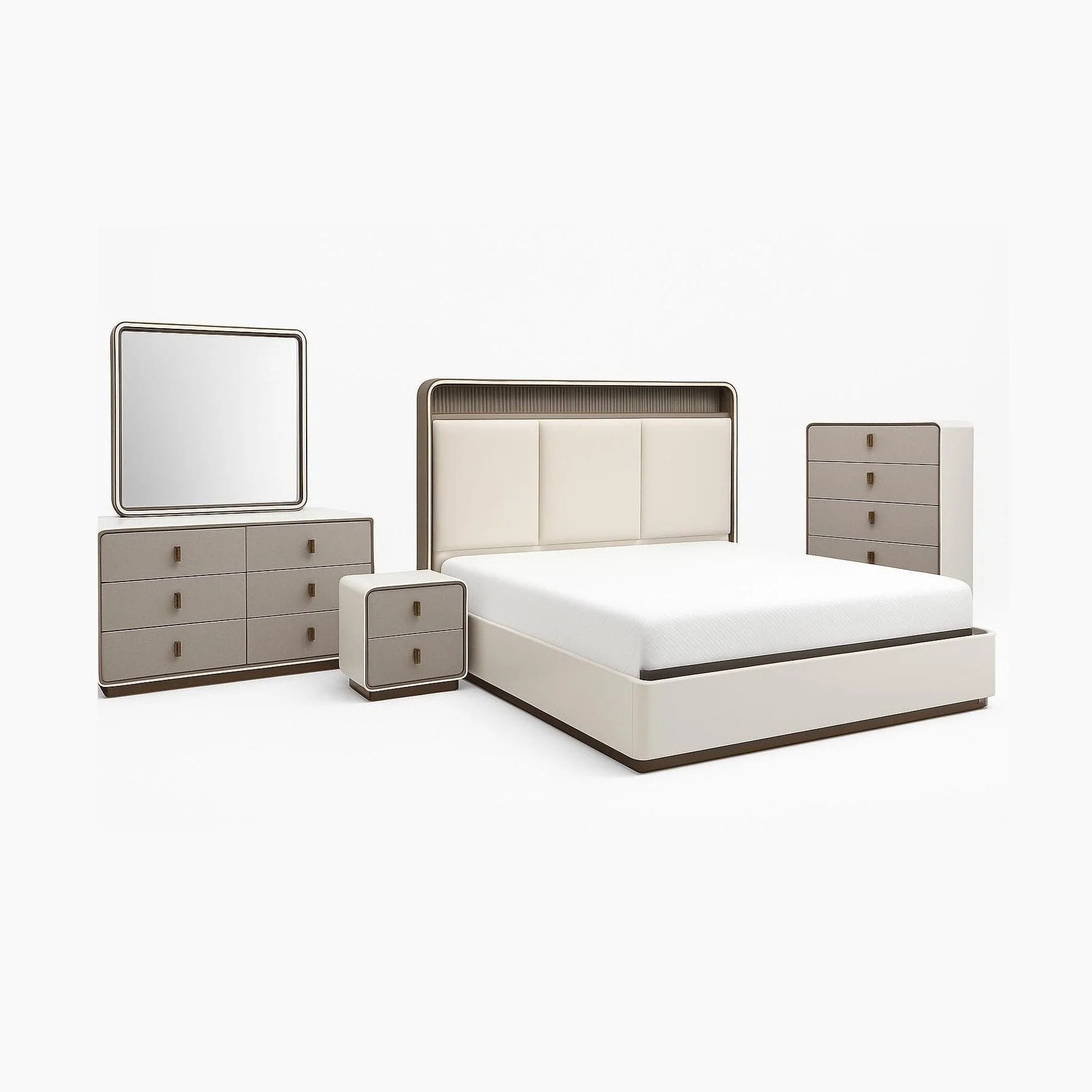 Joan Lift-Up Storage Bed with LED Headboard – Glossy Grey-Beige & Champagne Gold - Image 4