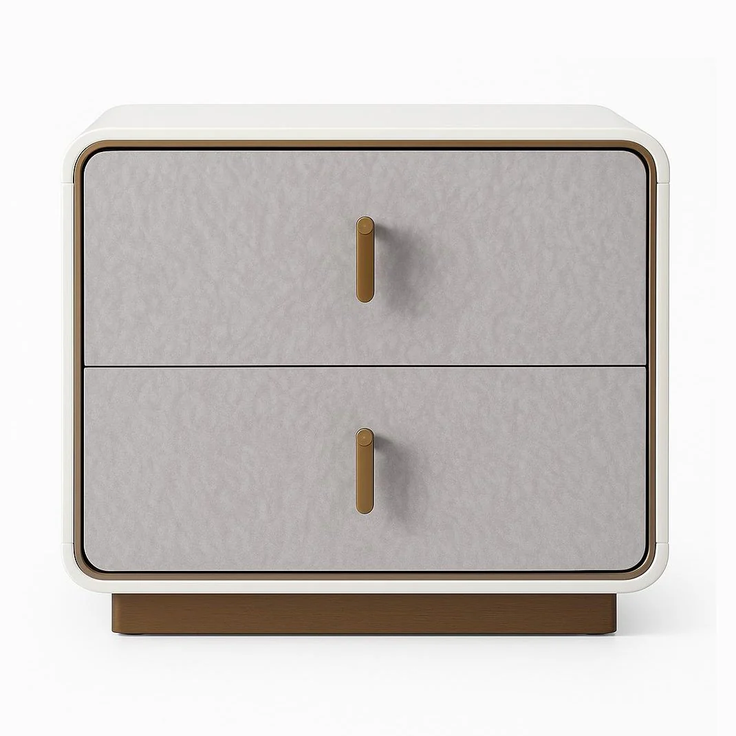 Joan Nightstand - Glossy Grey-Beige & Champagne Gold