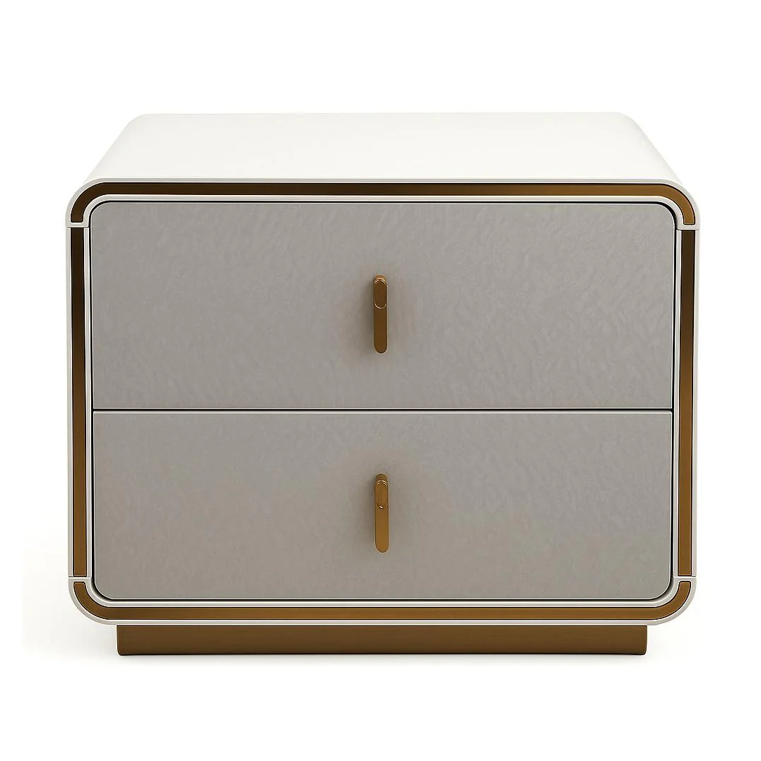 Joan Nightstand - Glossy Grey-Beige & Champagne Gold - Image 3