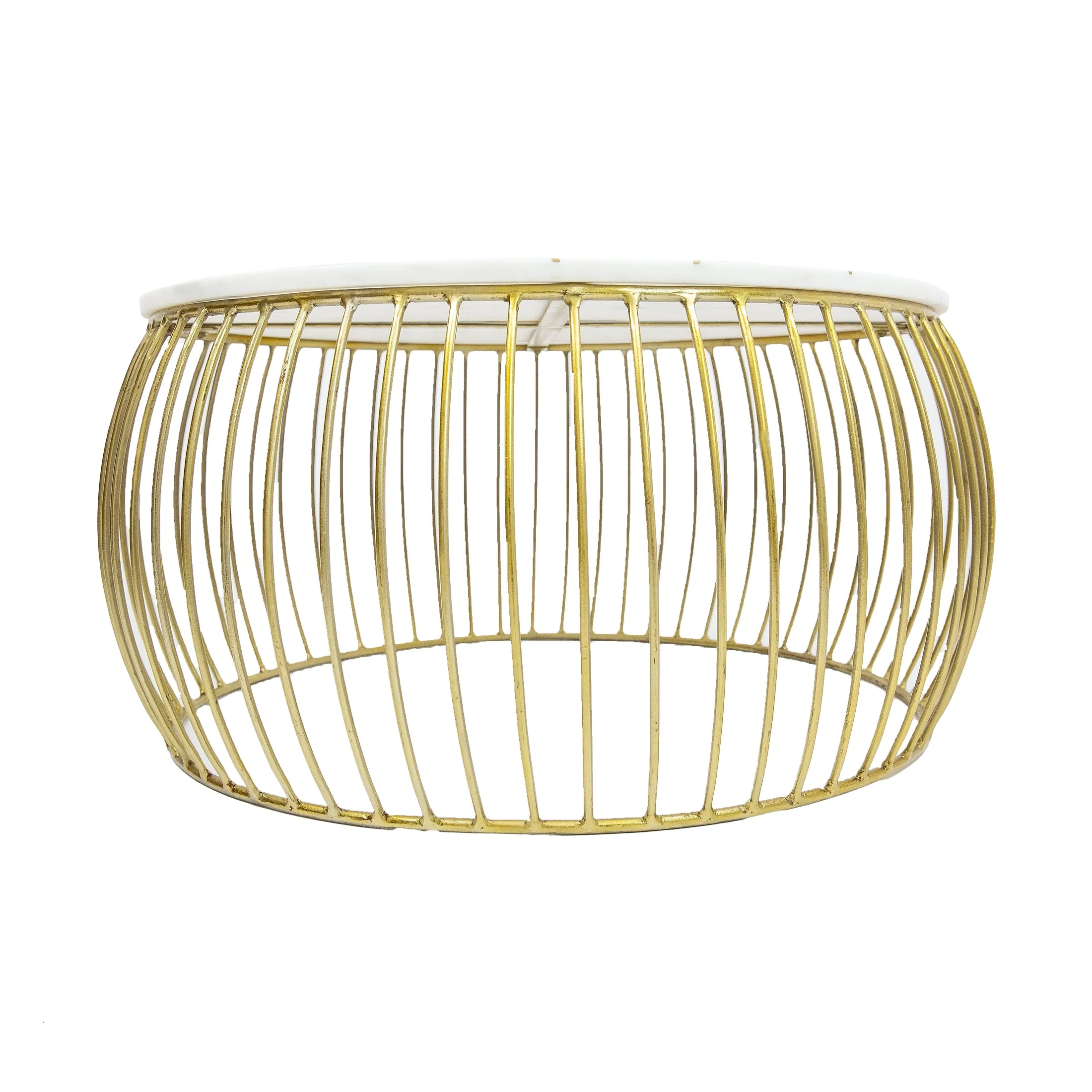 Katya Gold Round Marble Coffee Table Wire Metal Base - Image 2