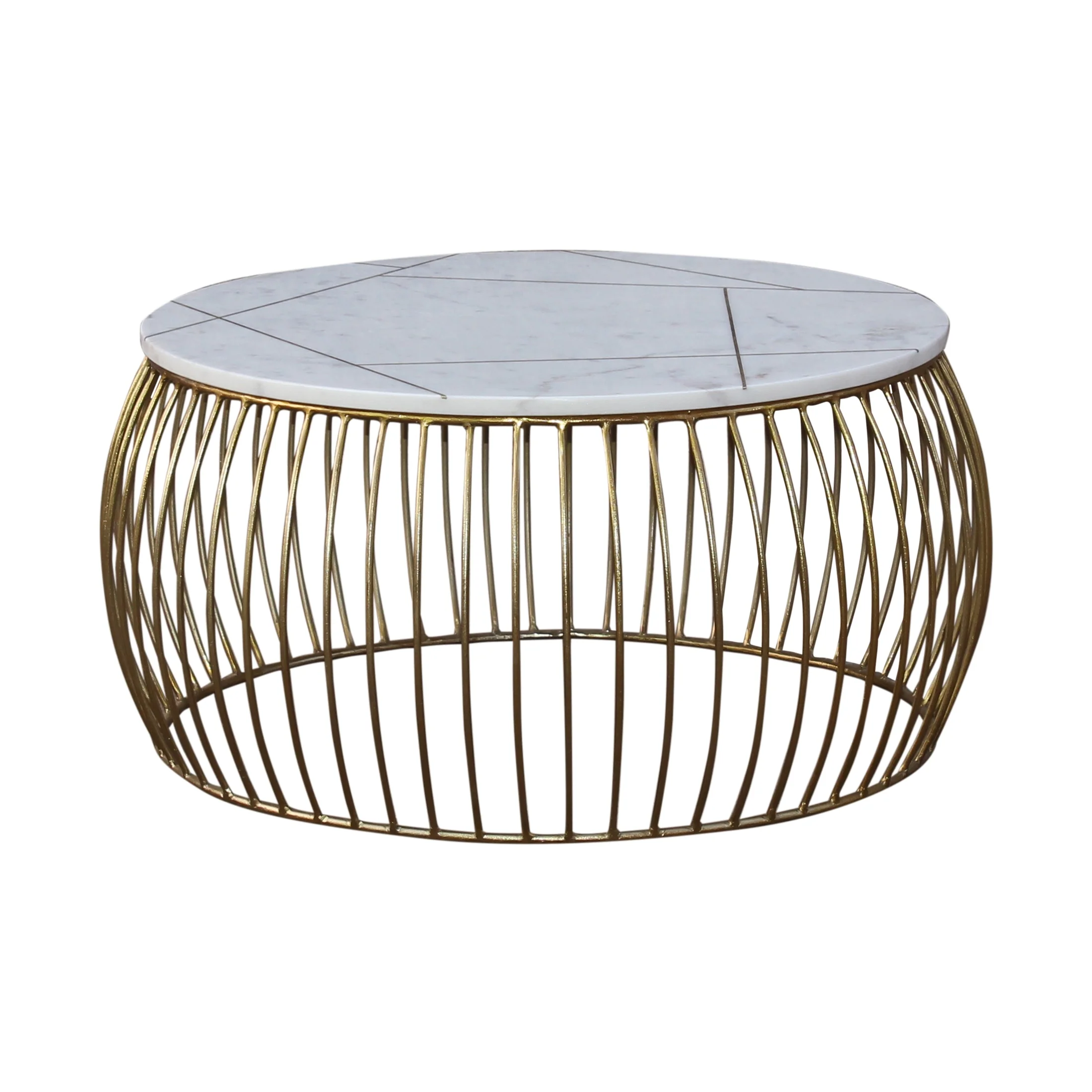 Katya Gold Round Marble Coffee Table Wire Metal Base - Image 7