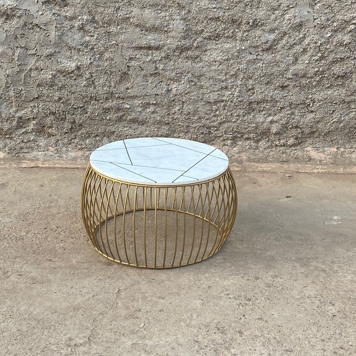 Katya Gold Round Marble Coffee Table Wire Metal Base - Image 8