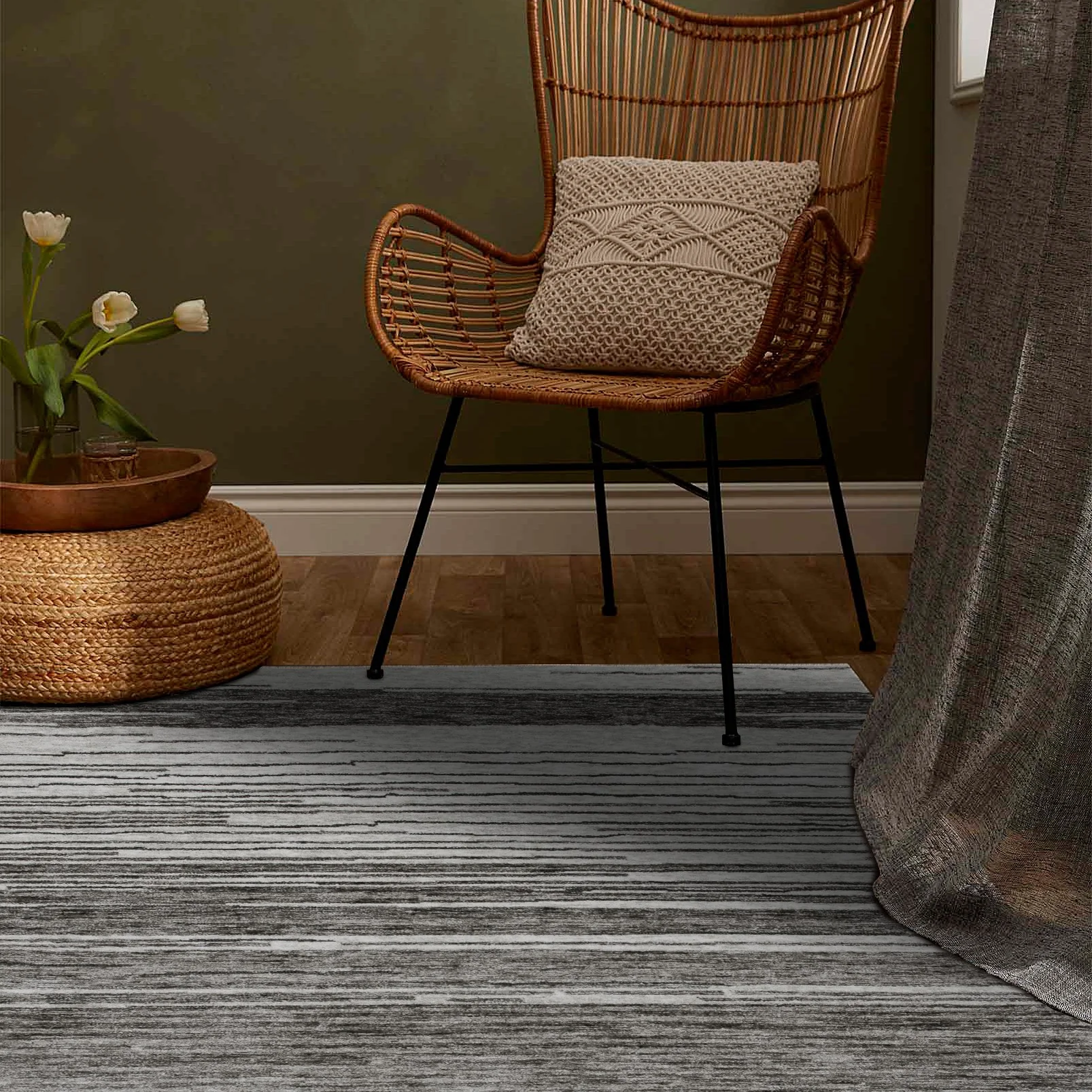 Leela Grey Modern Brushstroke Patterned Rug - Image 4