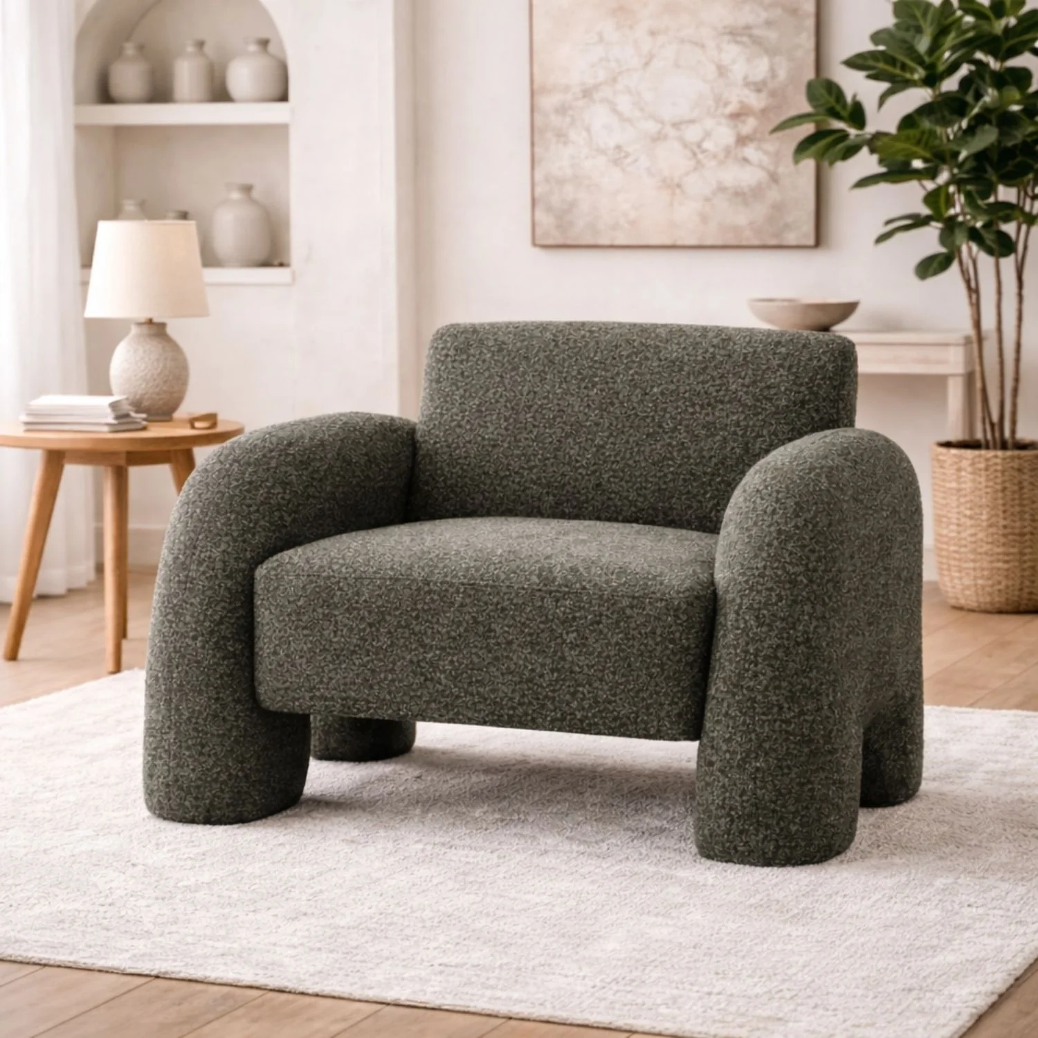 Leni Premium Boucle Accent Chair – Green - Image 2