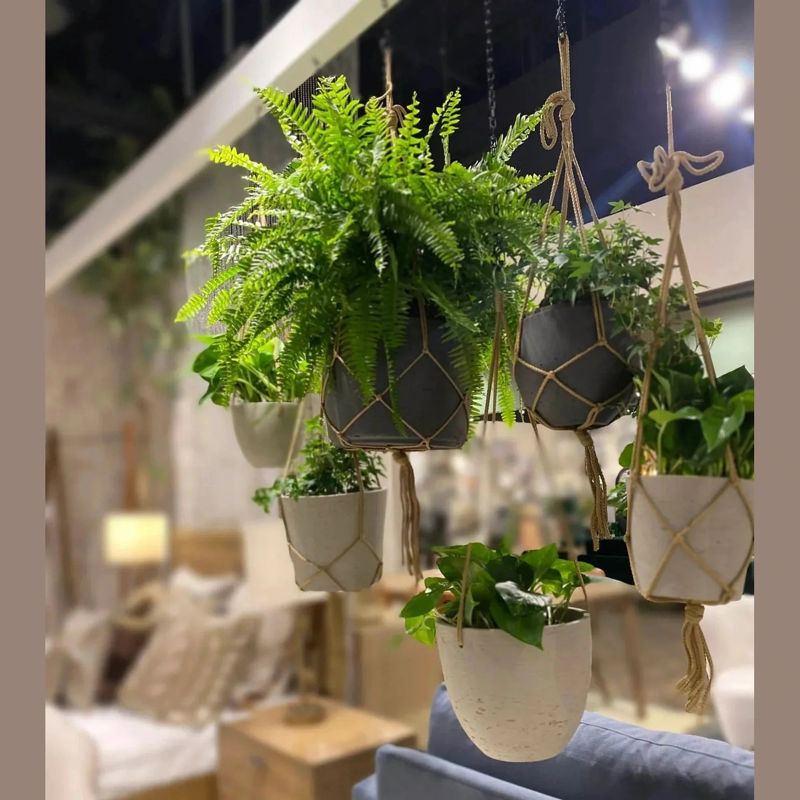 Lorien Hanging Pot With Netting - Cement Grey - Image 2