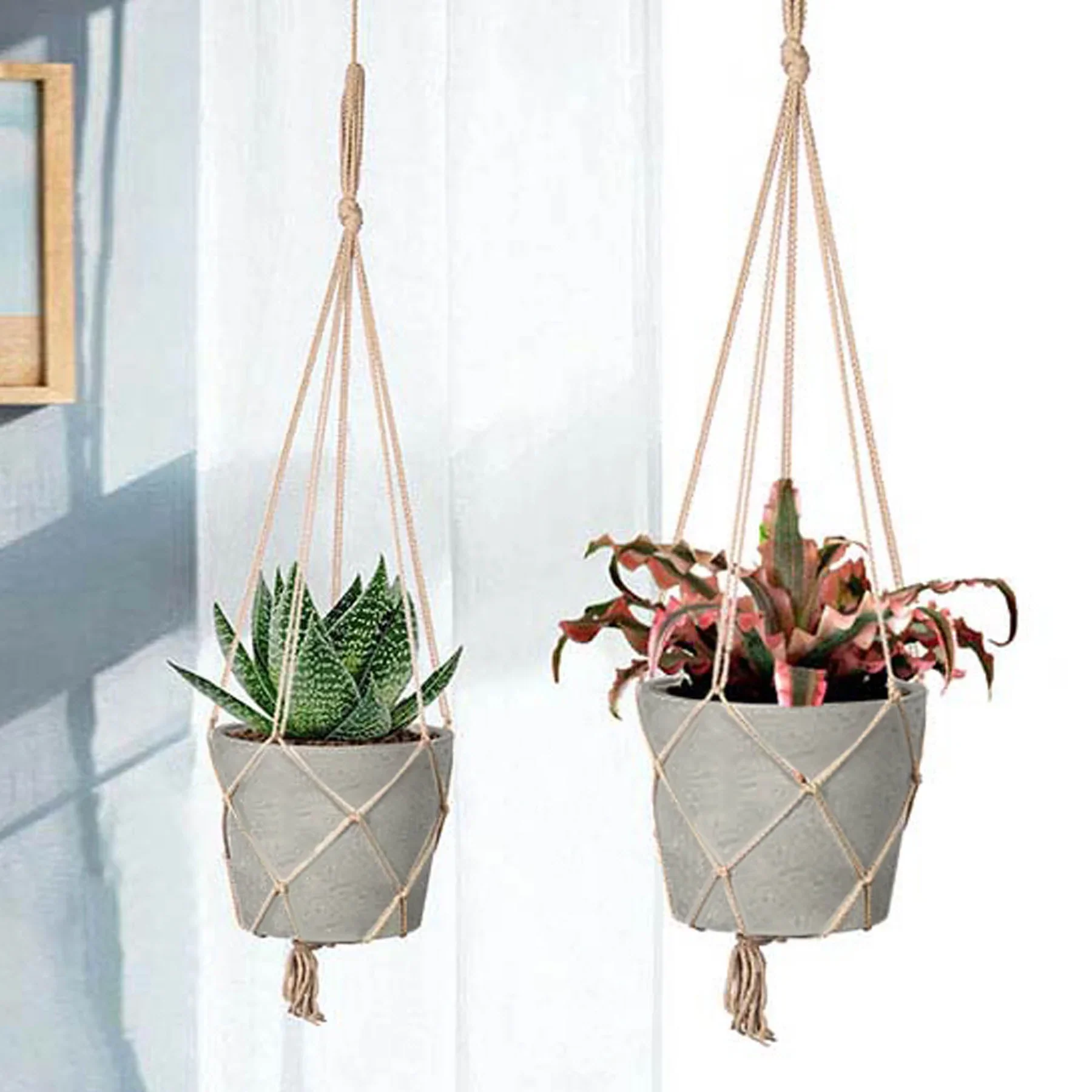 Lorien Hanging Pot With Netting - Cement Grey - Image 4