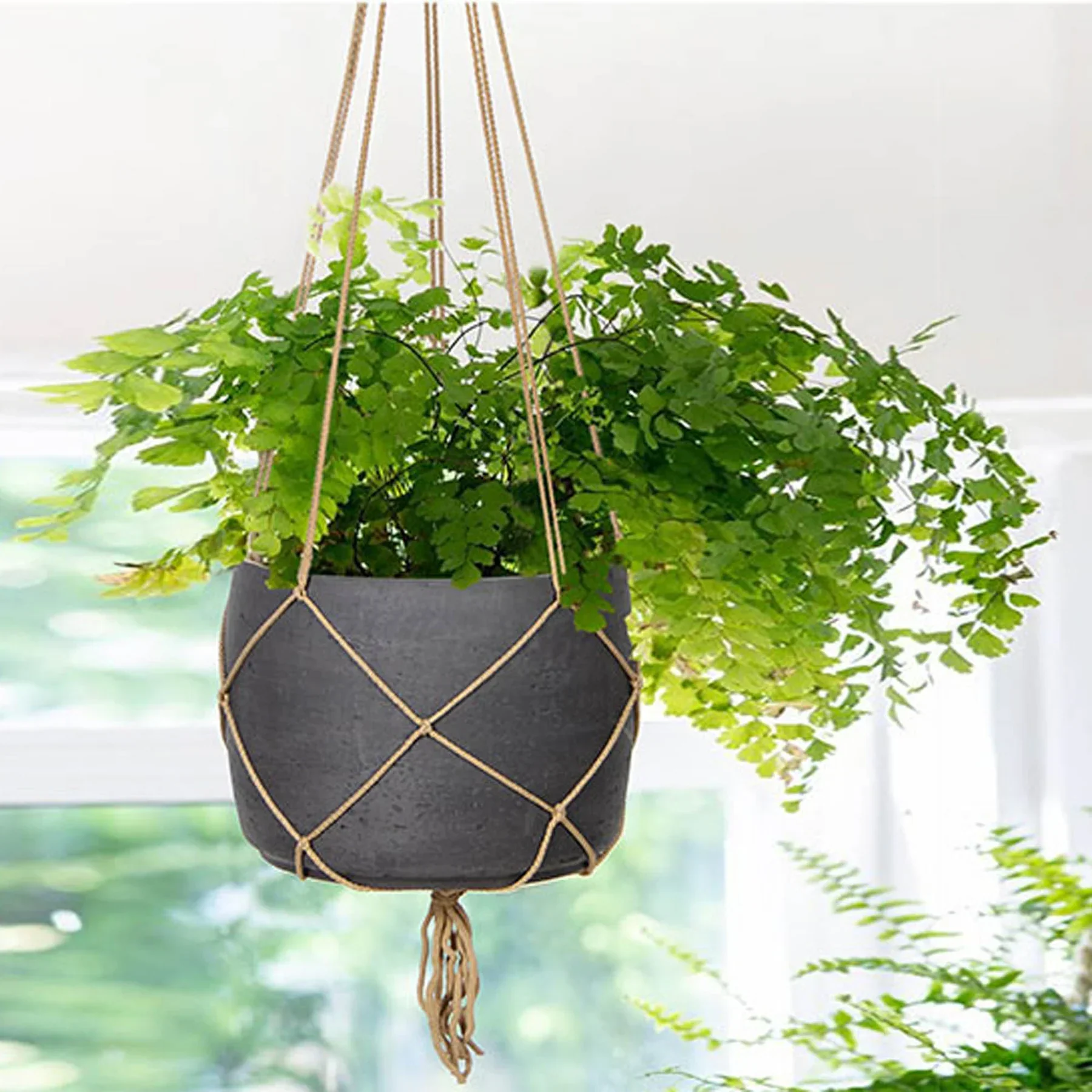 Lorien Hanging Pot With Netting - Charcoal Grey - Image 6