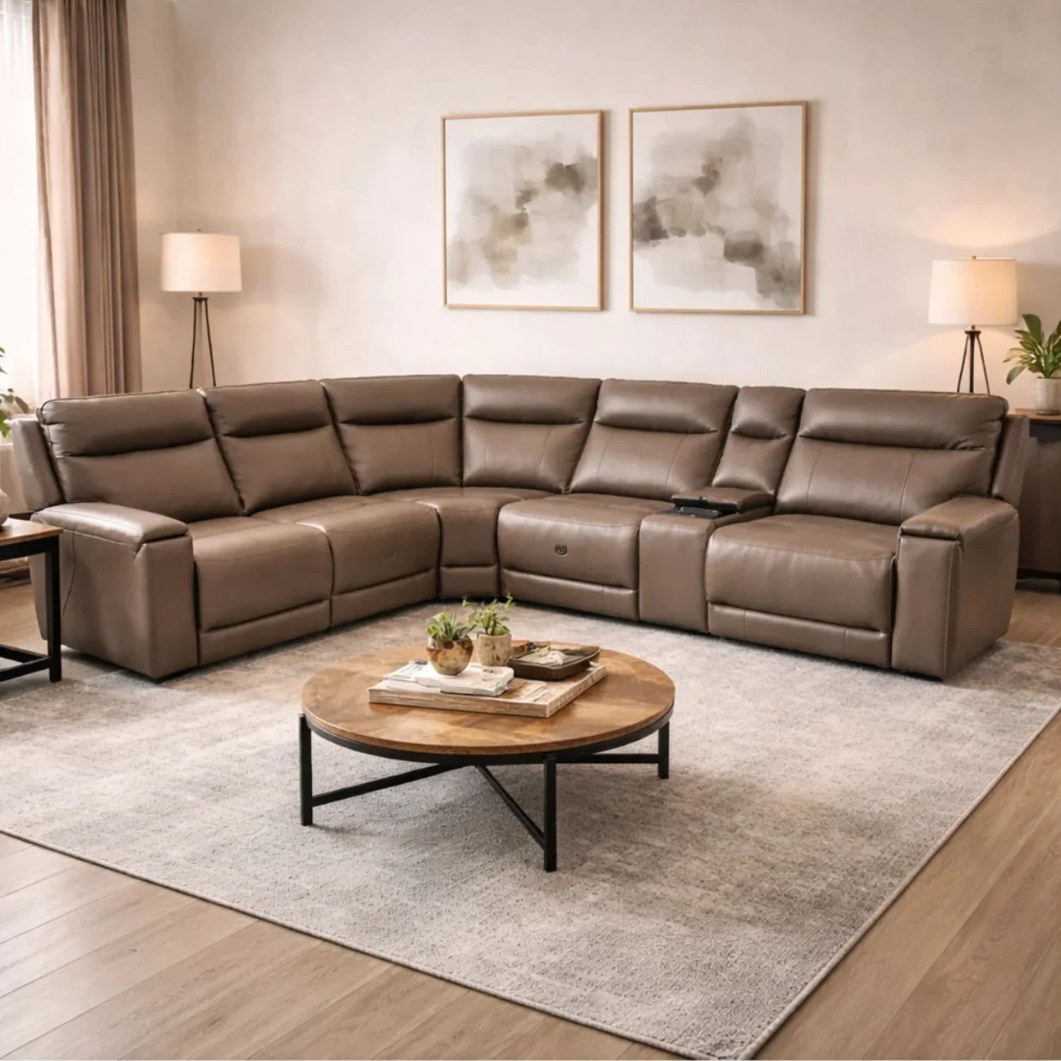 Maceo Genuine Leather Modular Recliner Sectional - Charcoal - Image 2