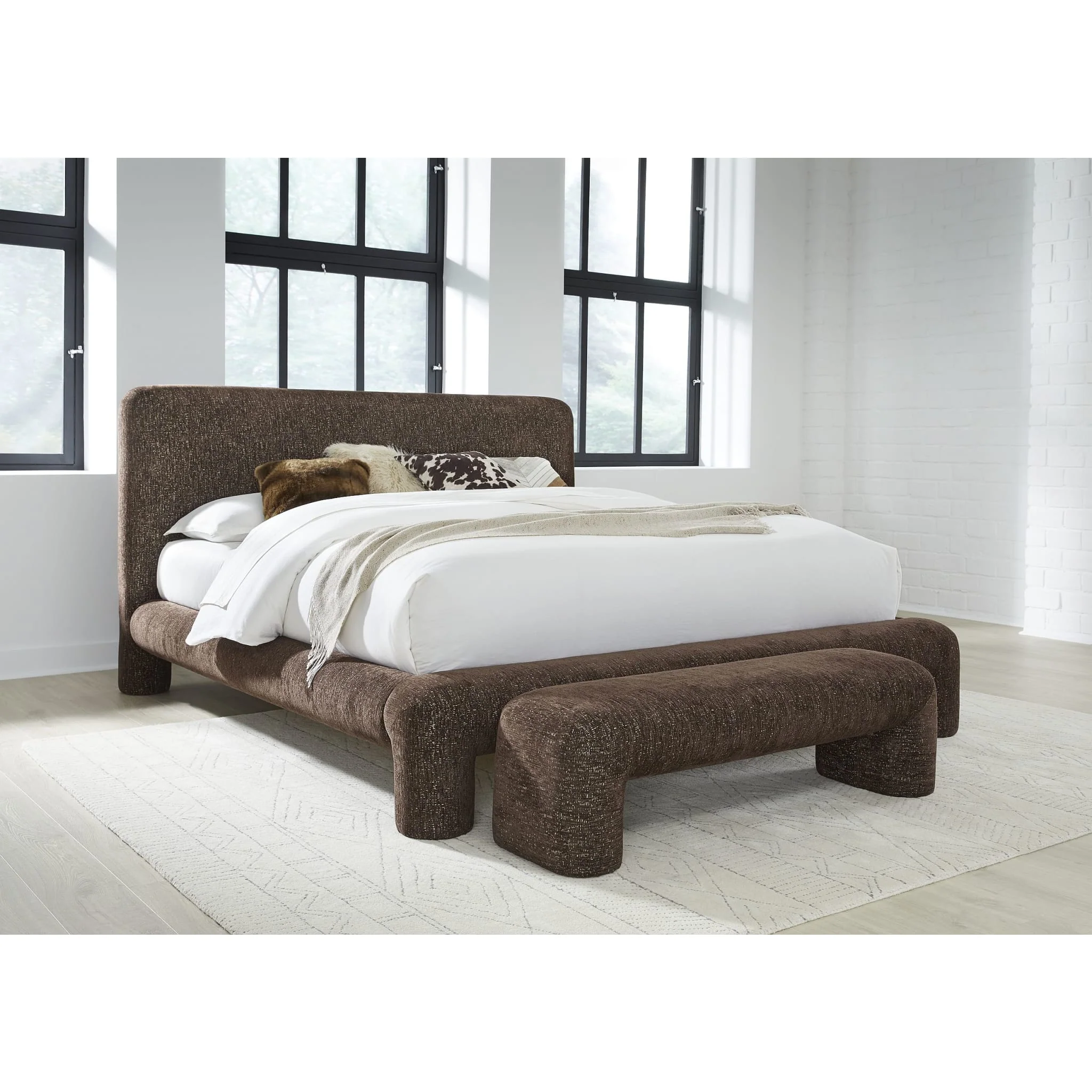 Mocoa Upholstered Platform Bed – Plush Chenille Fabric - Image 2