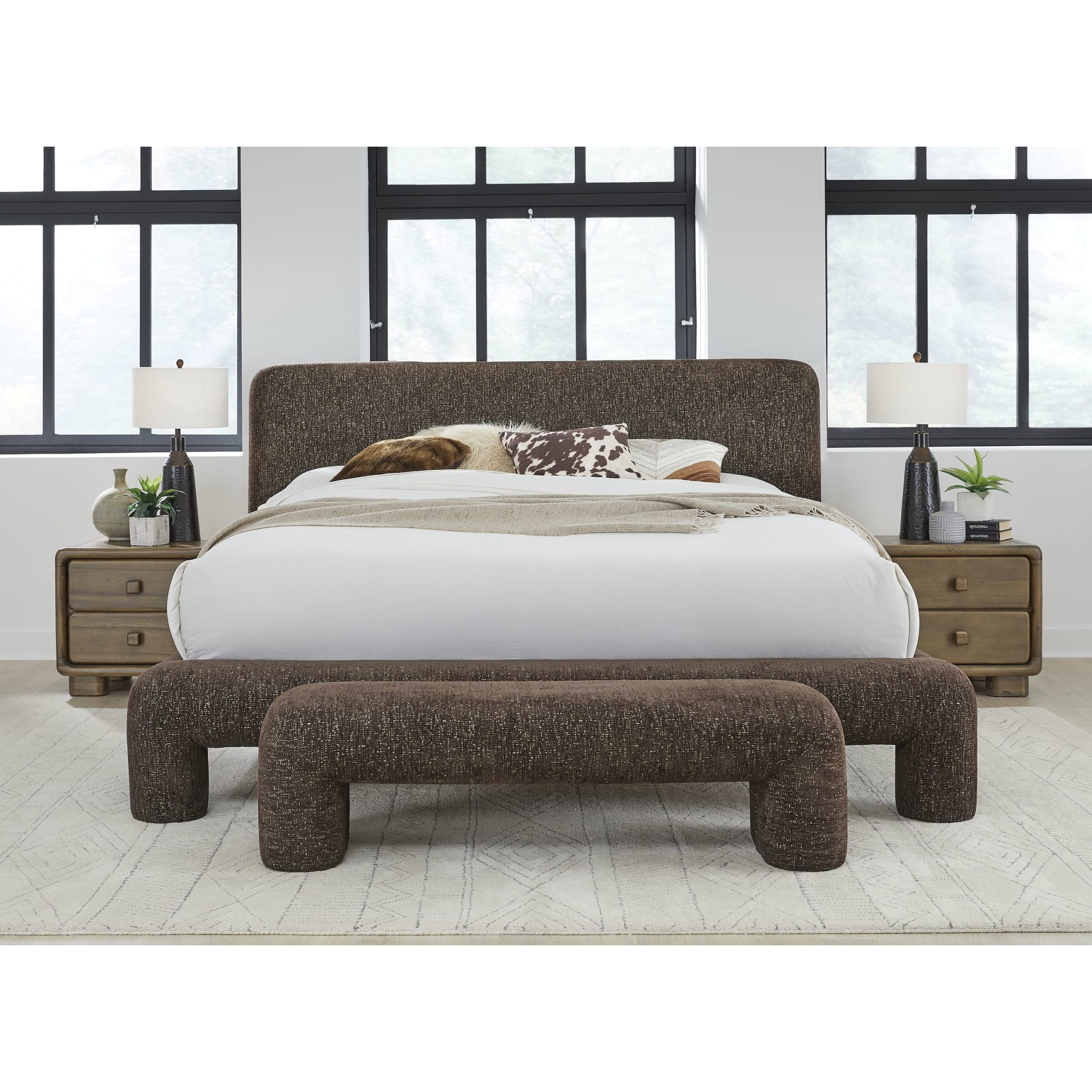 Mocoa Upholstered Platform Bed – Plush Chenille Fabric - Image 3