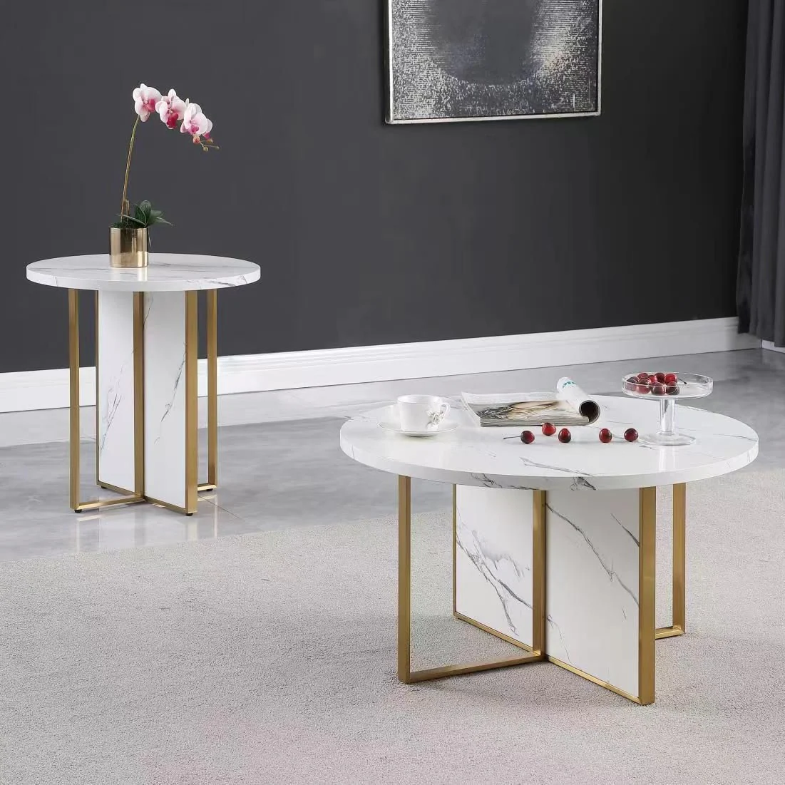 MORENO FAUX MARBLE ROUND COFFEE TABLE - WHITE - Image 2
