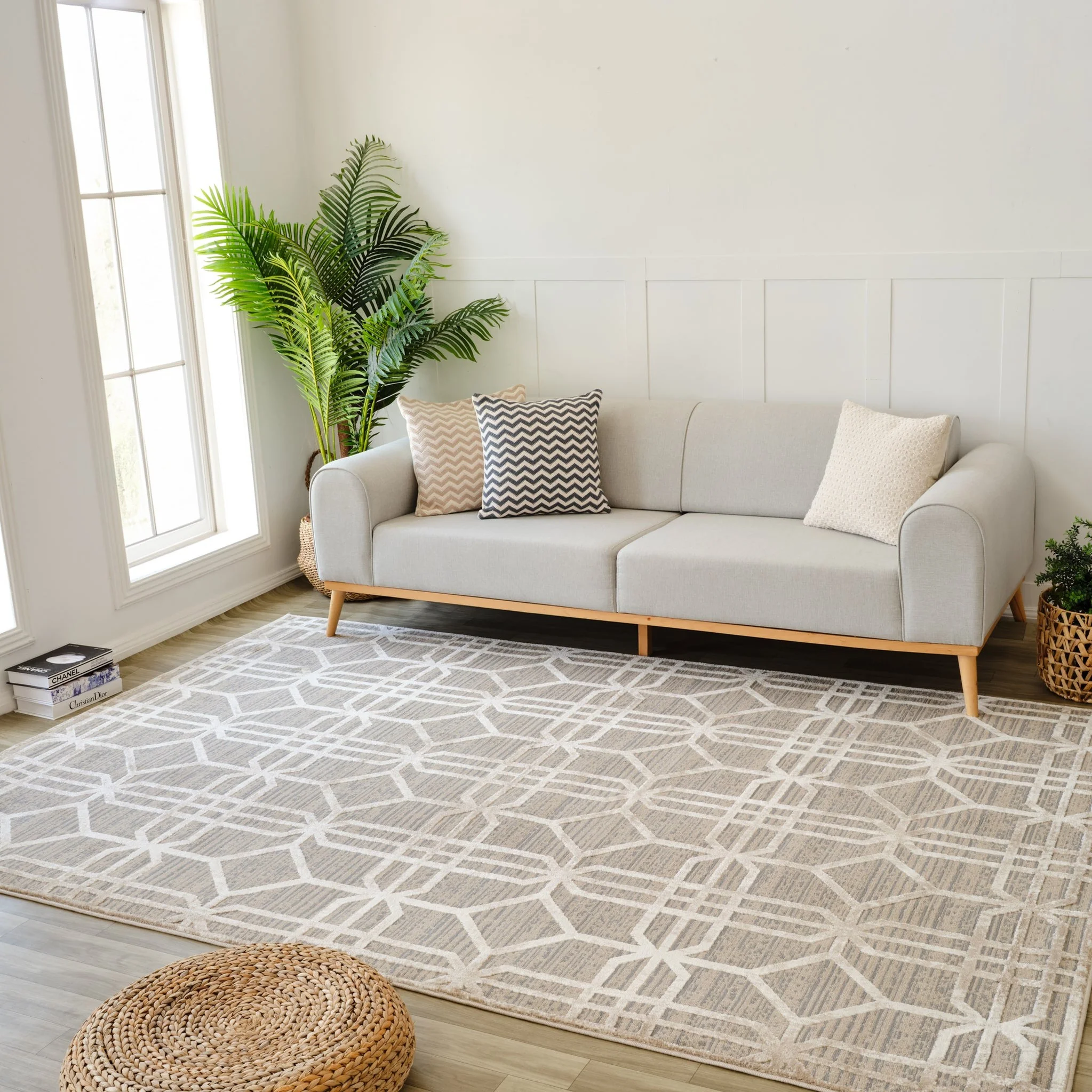 Nairobi Beige Abstract Lined Modern Rug - Image 2