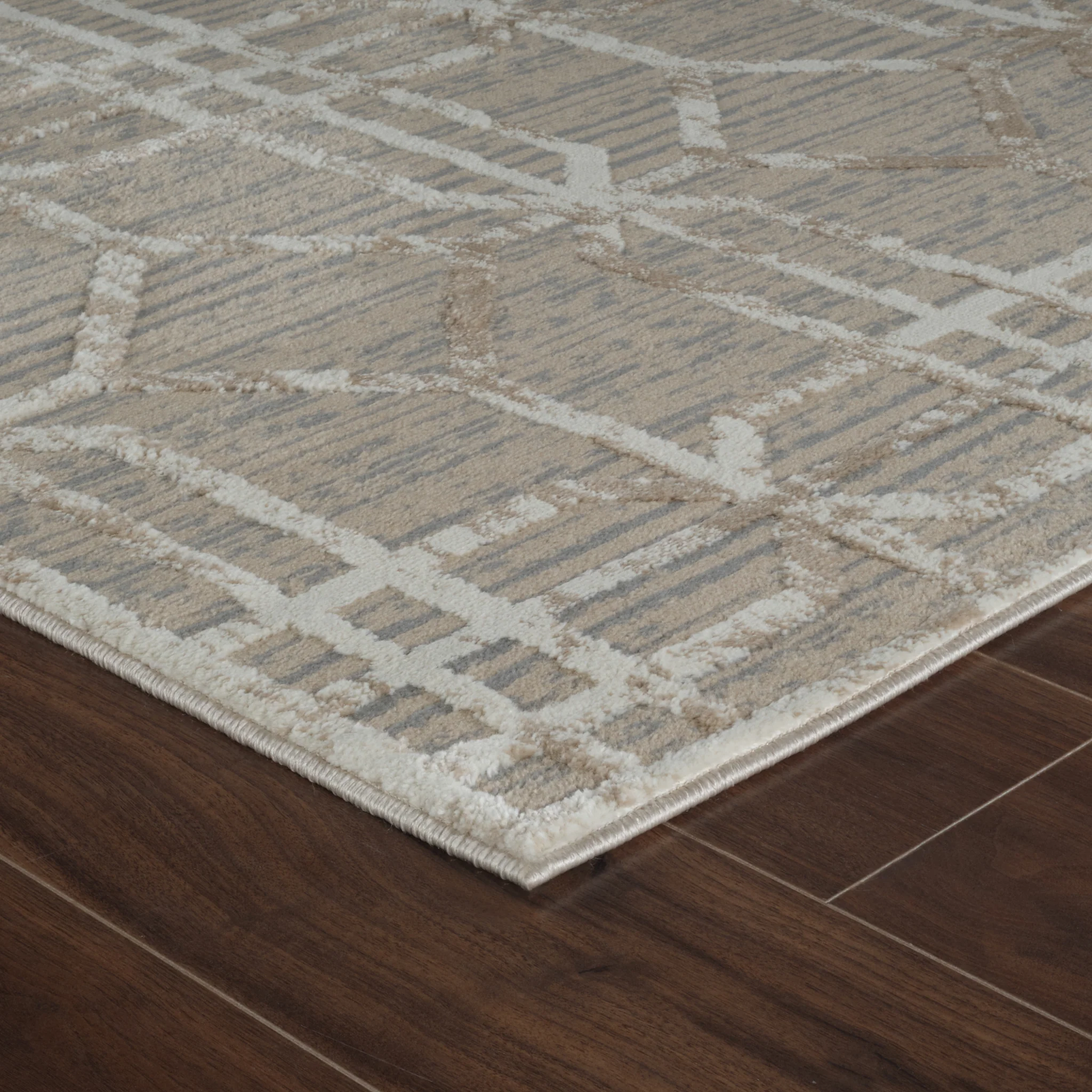 Nairobi Beige Abstract Lined Modern Rug - Image 3