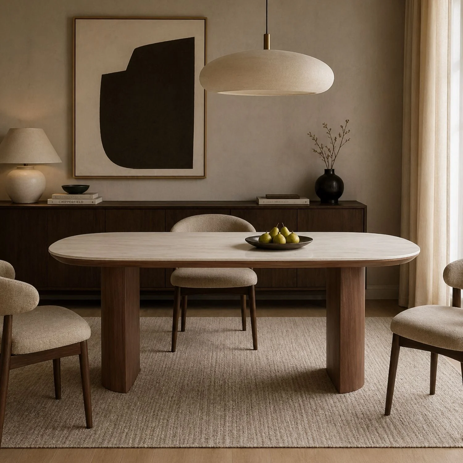 Nola Ceramic-Top Walnut Pedestal Dining Table - Image 2