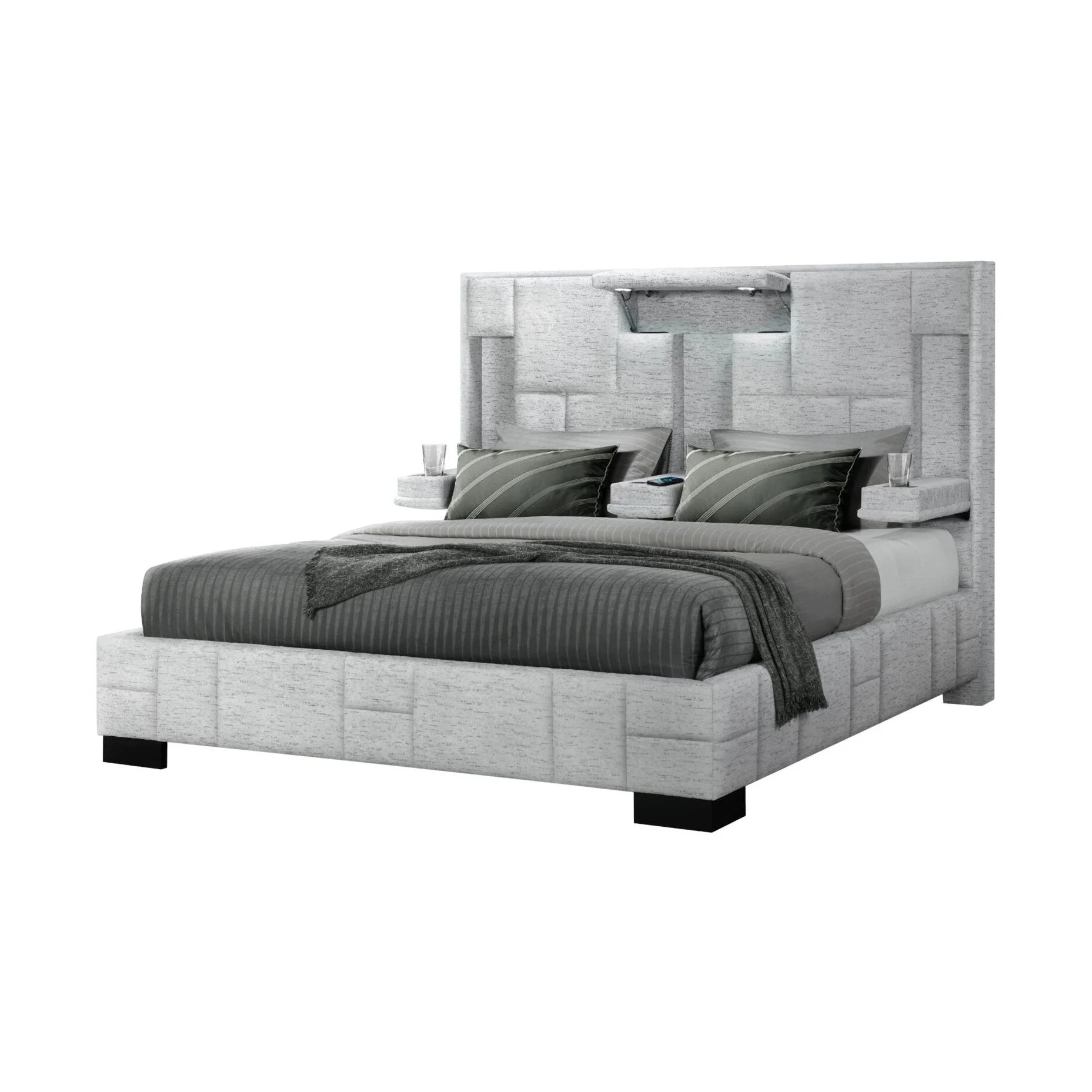 Ozzy Upholstered Grey Bed - Image 3