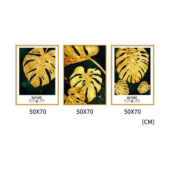 Palma Set of 3 Alloy Matt - Golden Frame Wall Art - Image 3