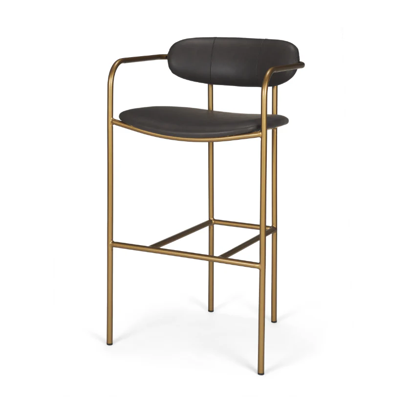 Parker Brown Faux Leather Seat Gold Metal Bar Stool - Image 2