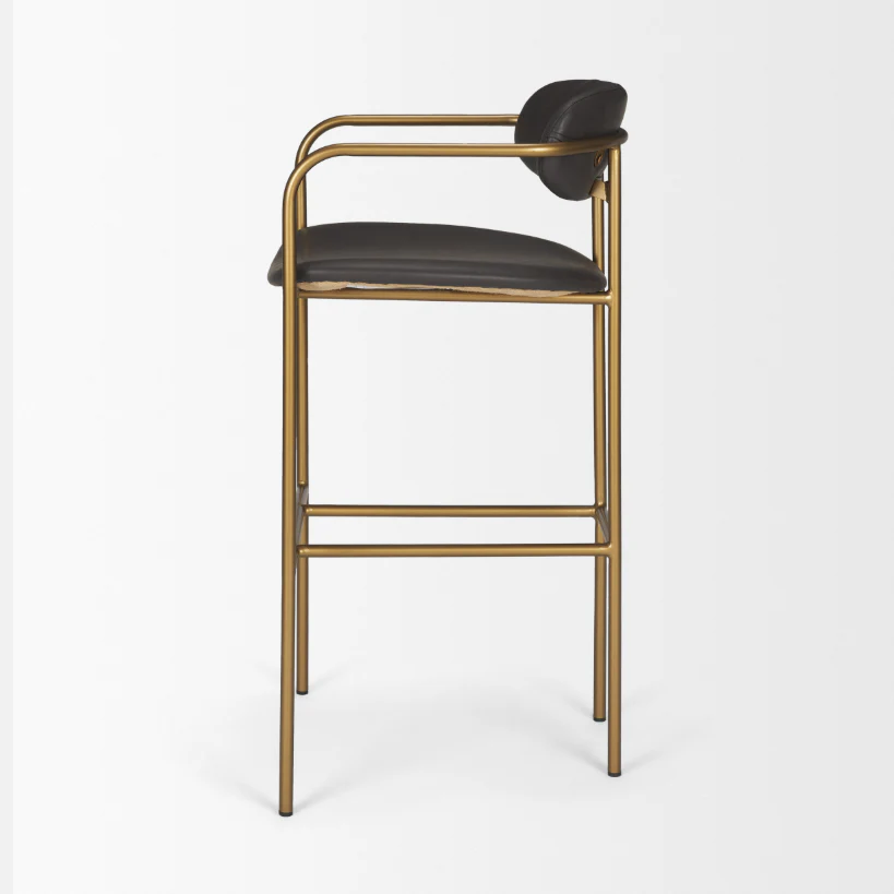 Parker Brown Faux Leather Seat Gold Metal Bar Stool - Image 3