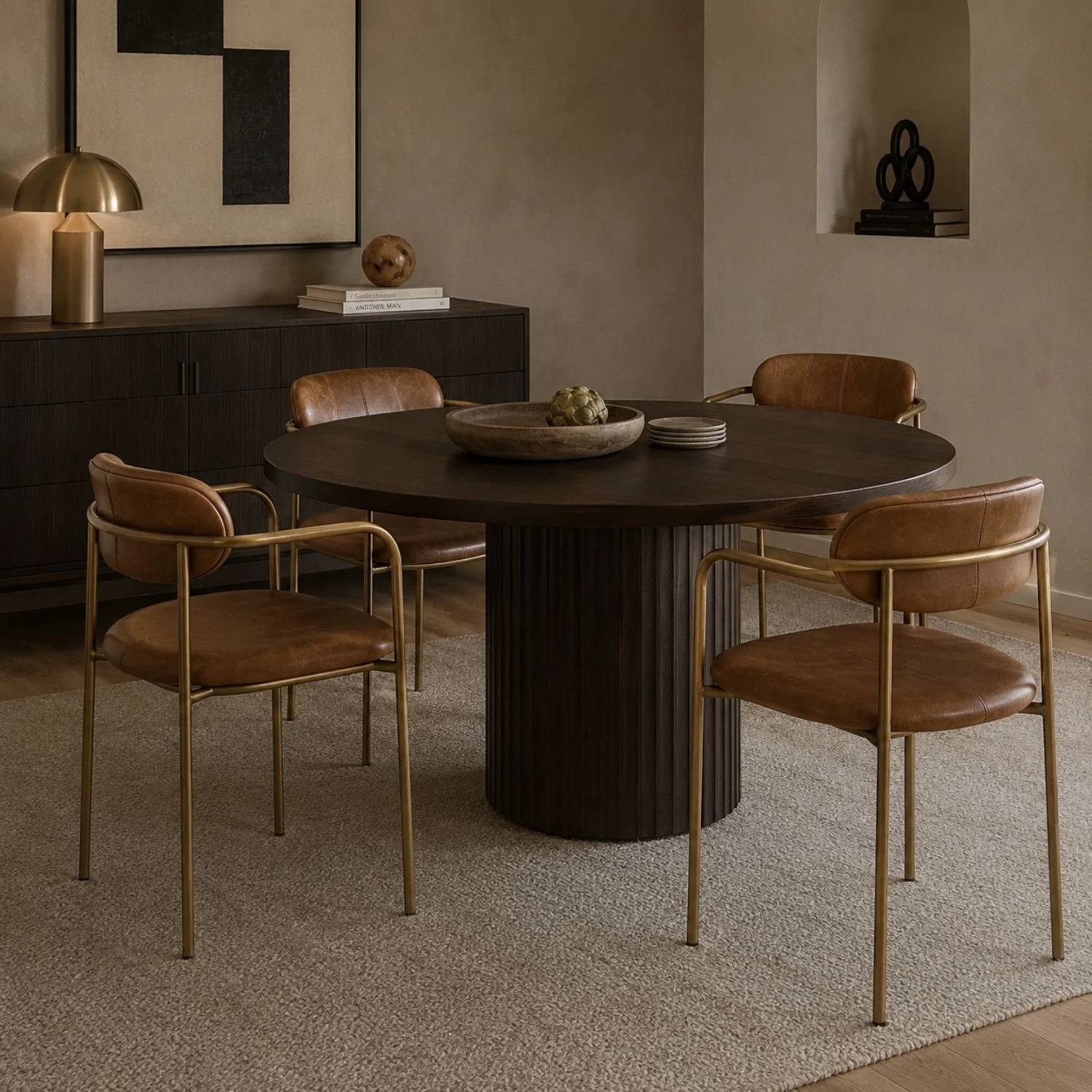 Parker Brown Leather Seat Gold Metal Frame Dining Chair - Image 2
