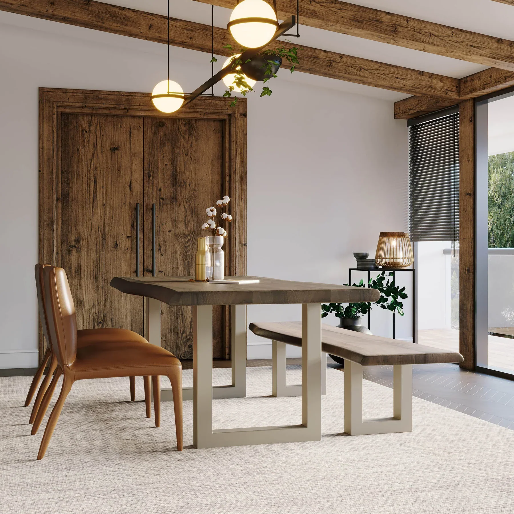 Quorra Large Dining Table - Vinegar Matte Top/ U Tube Metal Base - Image 4