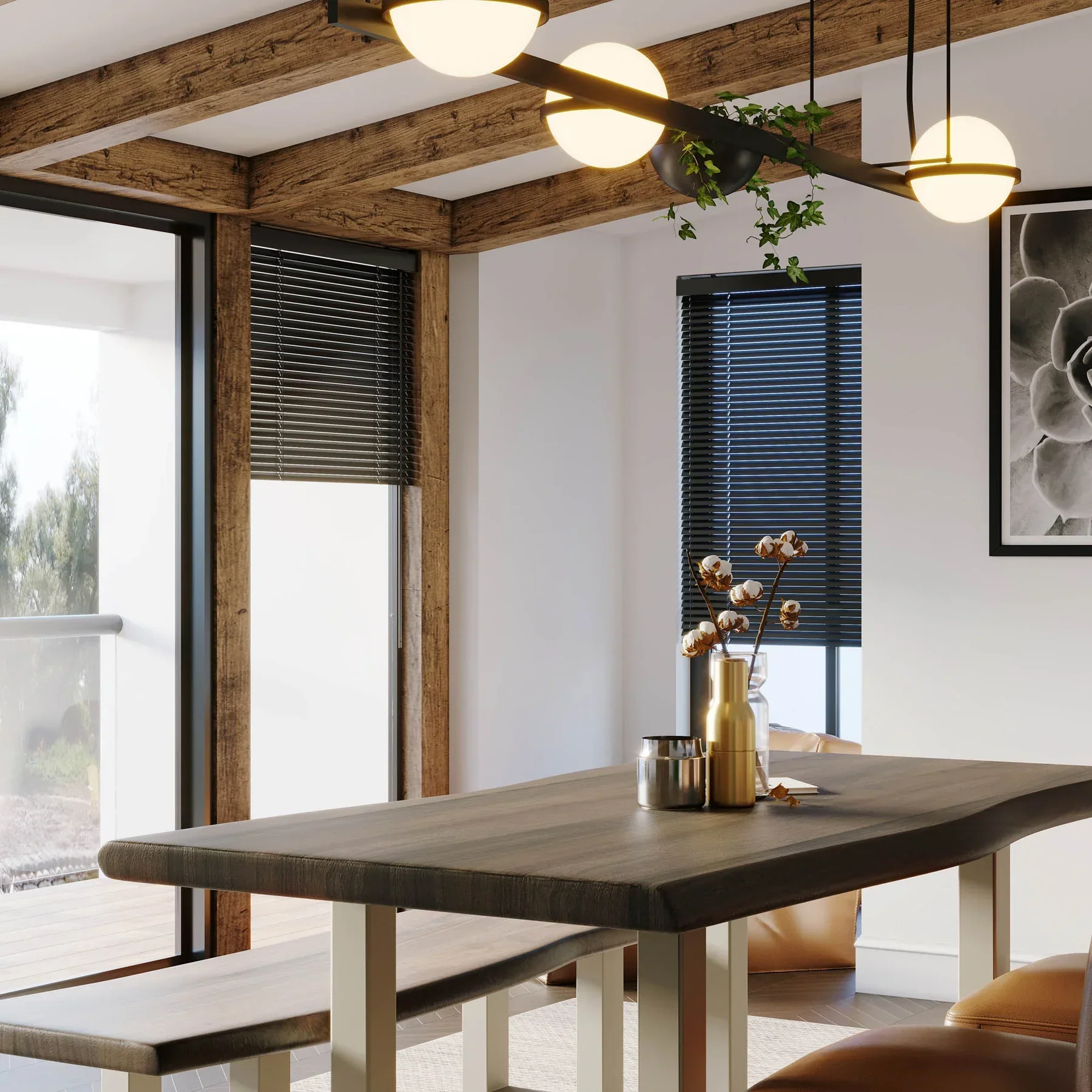 Quorra Large Dining Table - Vinegar Matte Top/ U Tube Metal Base - Image 5