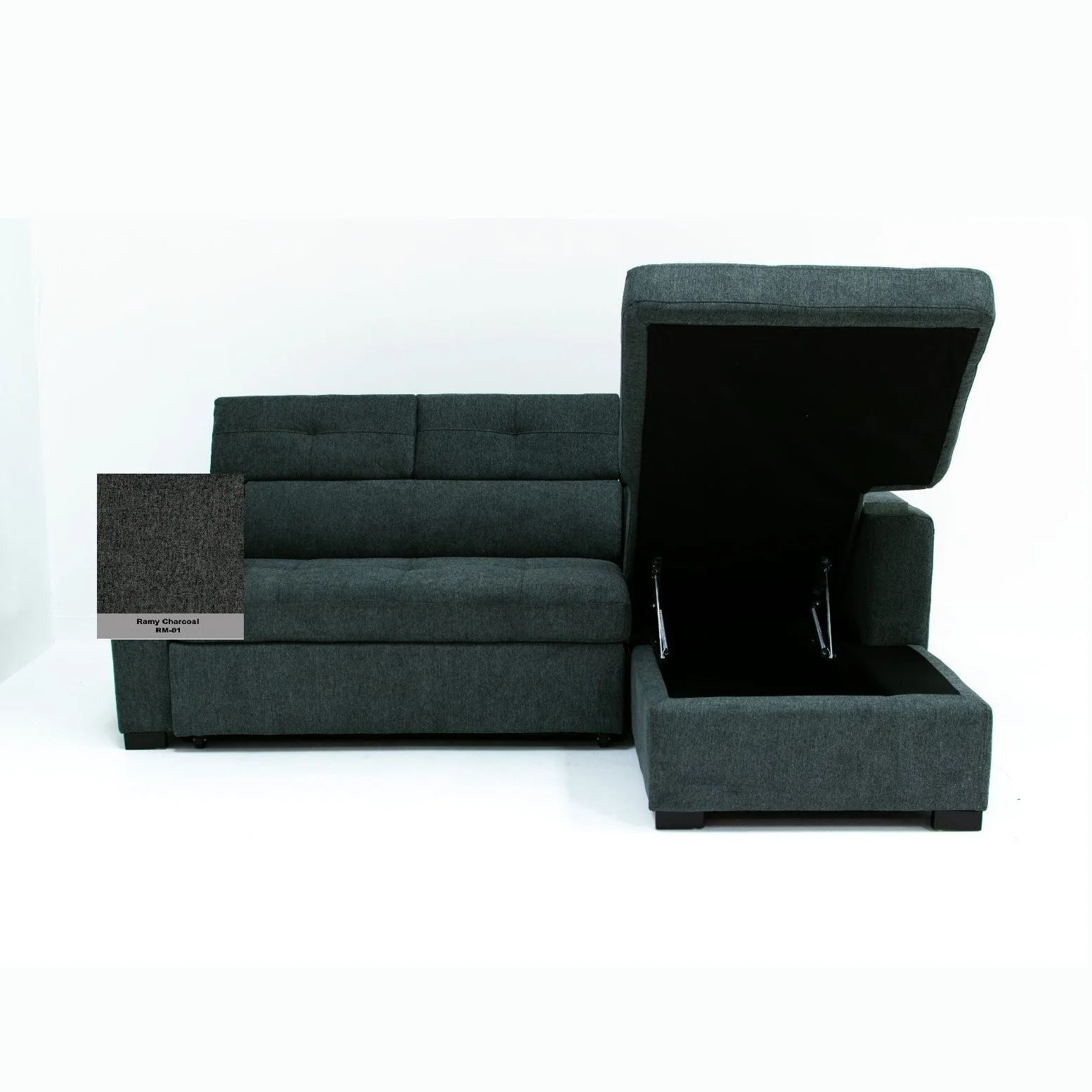 Randall Sleeper Sectional - Fabric - Ramy Charcoal Right Chaise - Image 5