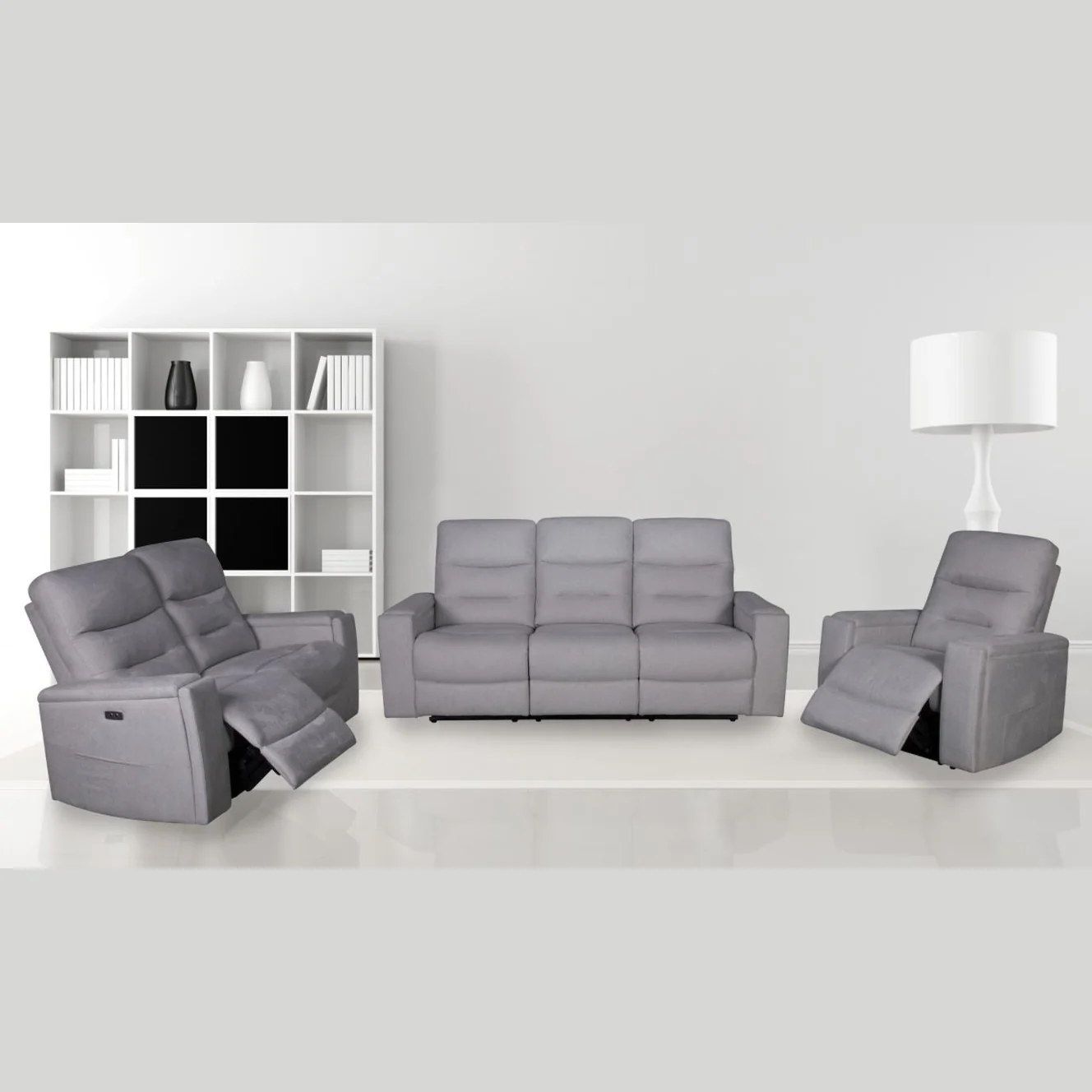 Roche Power Recliner Sofa - Light Grey - Image 12