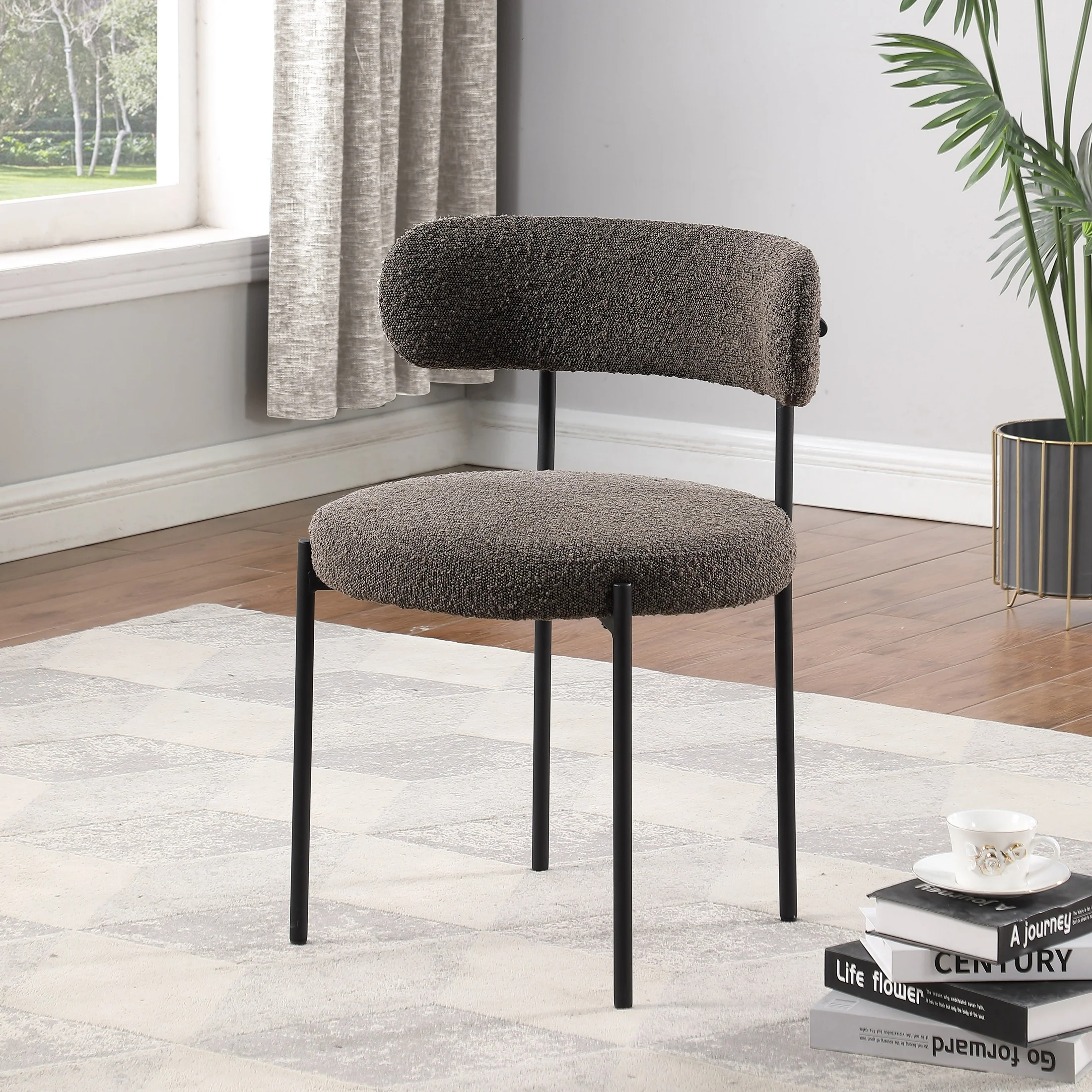 Ronda Dining Chair Boucle Fabric - Dark Brown - Image 2