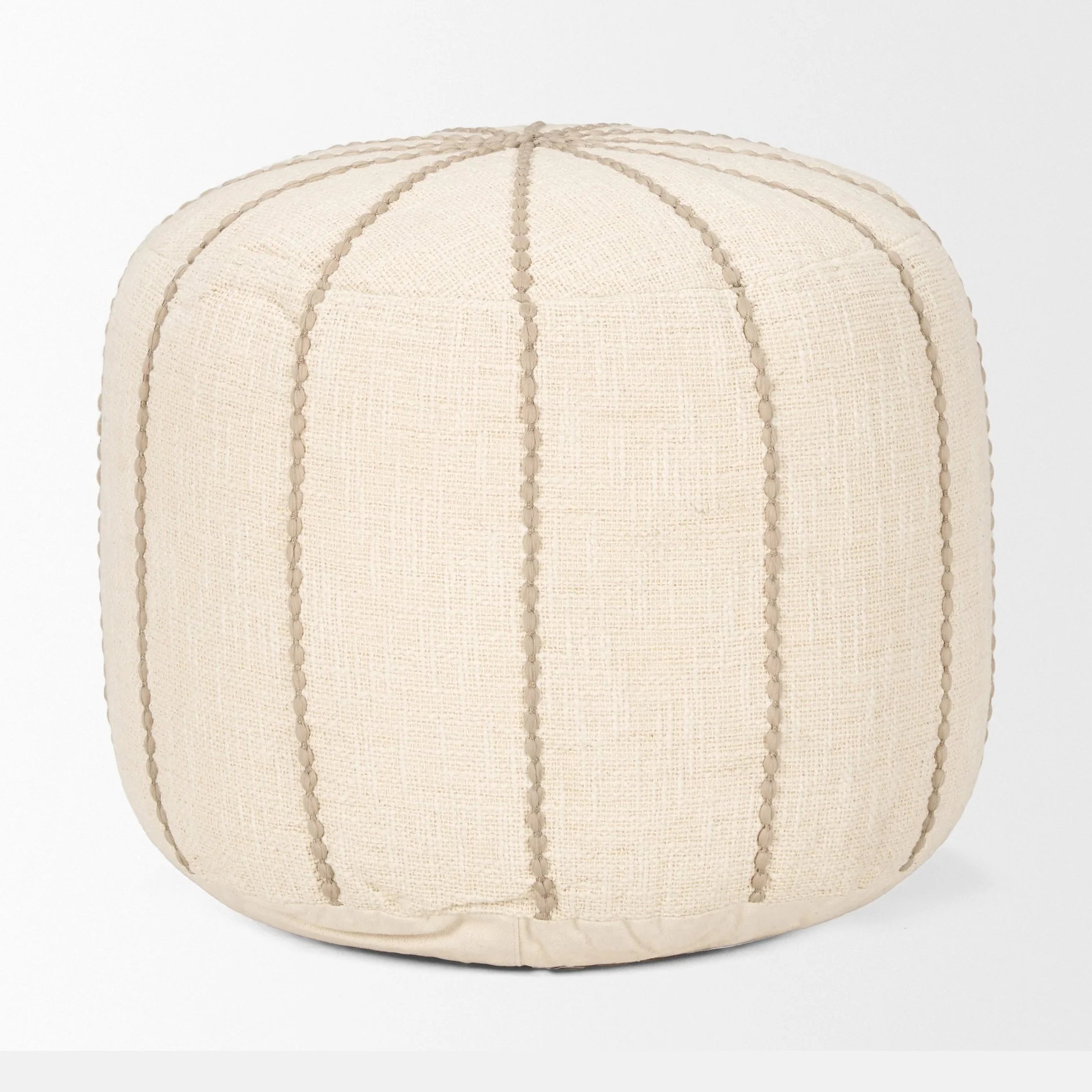 Sachi Beige w/ Stitching Pouf - Image 2