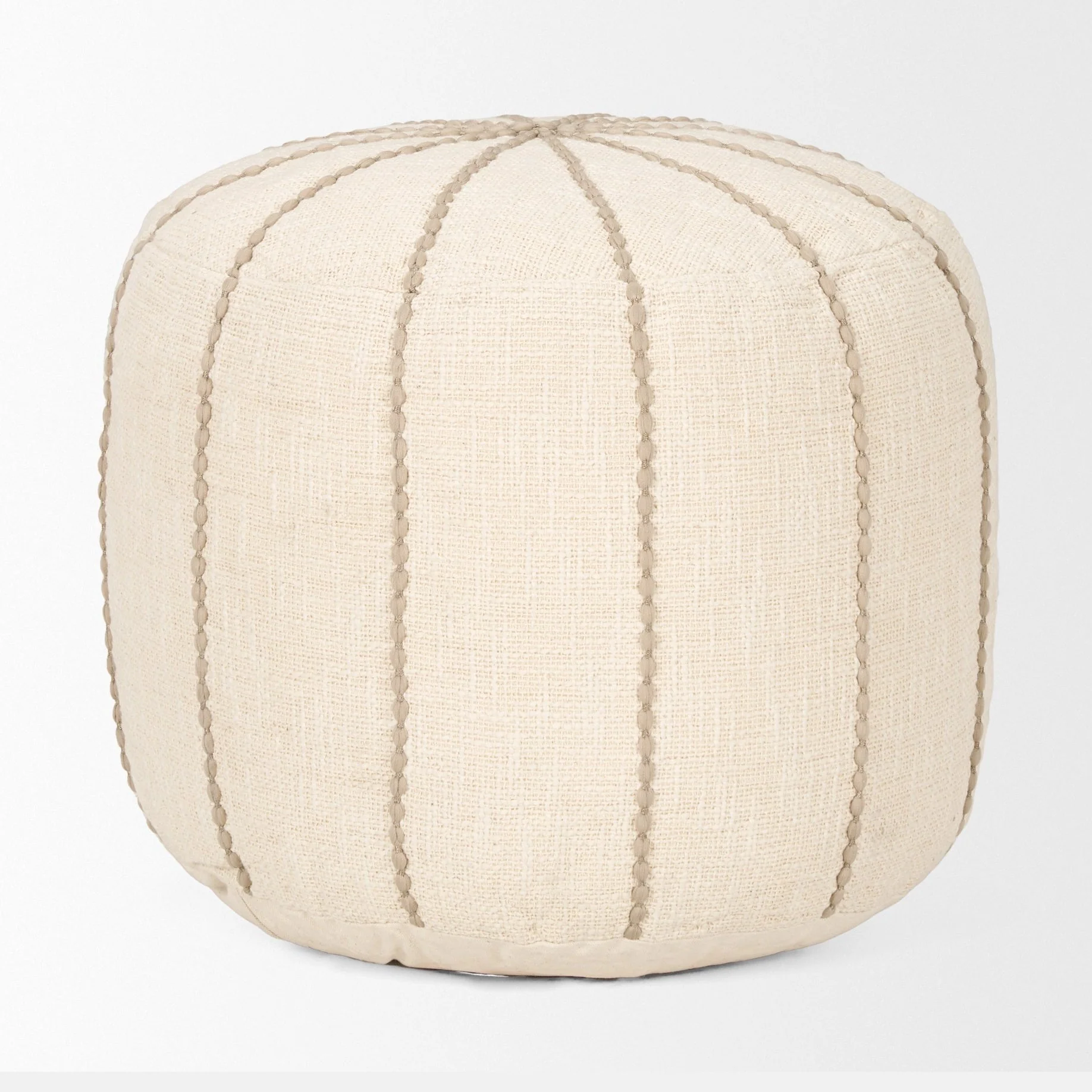 Sachi Beige w/ Stitching Pouf - Image 3