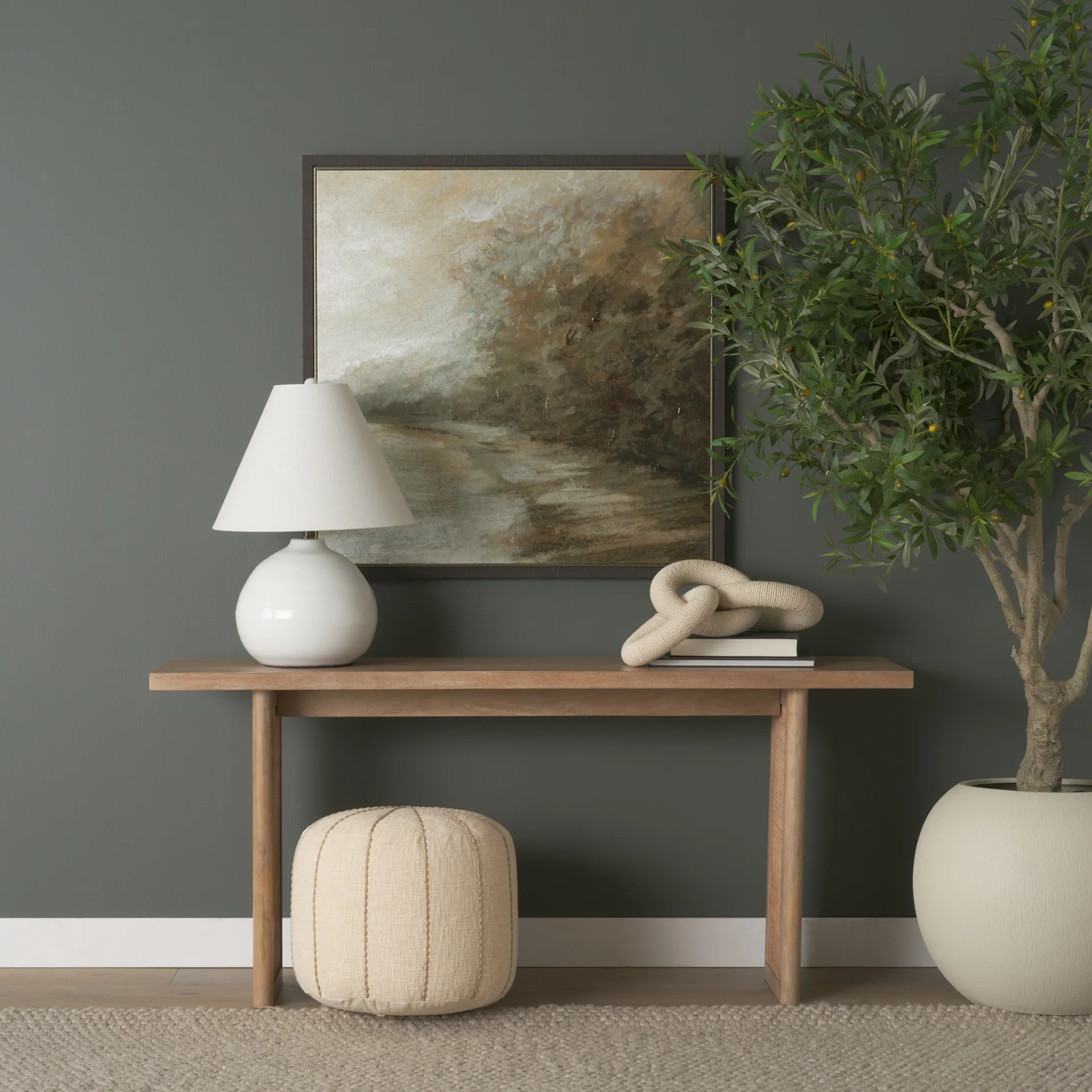 Sachi Beige w/ Stitching Pouf - Image 9