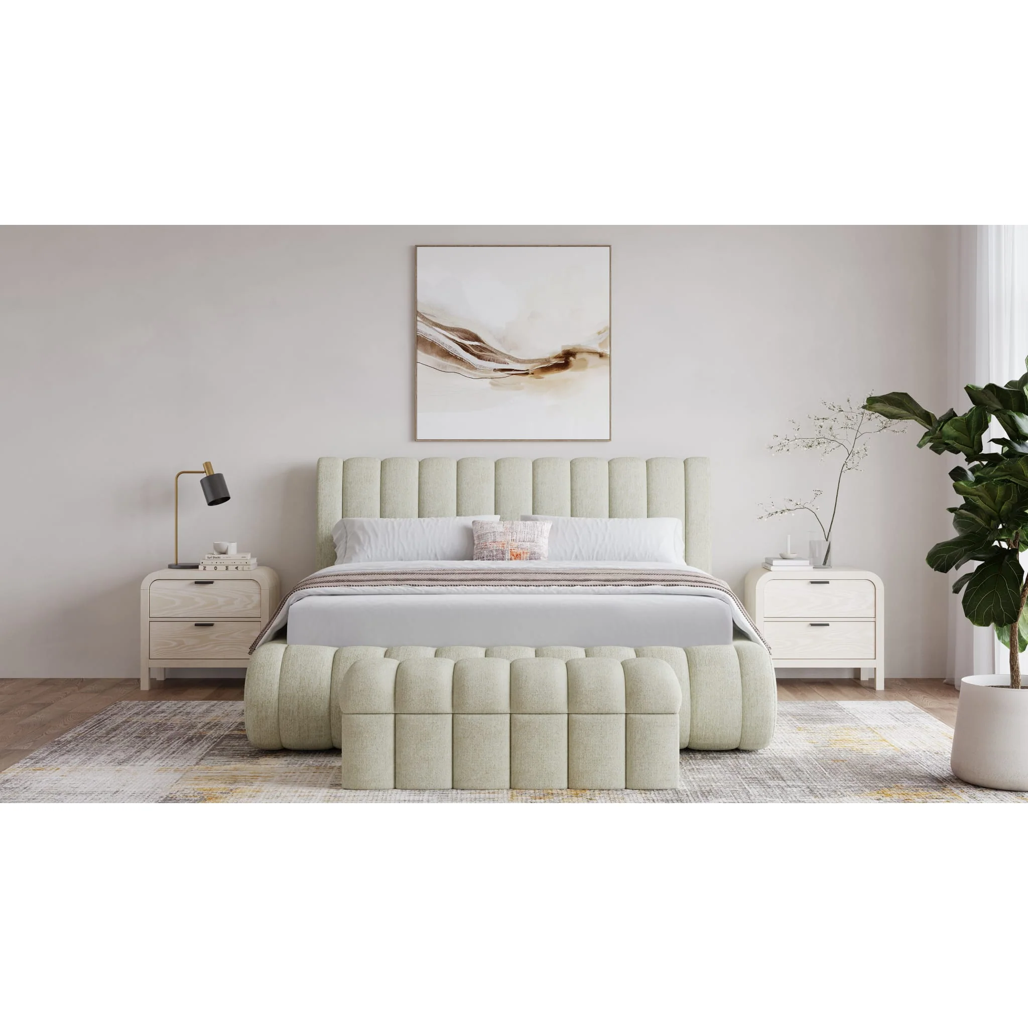 Savage Upholstered Bed with Tall Headboard in Sandy Chenille - Image 3