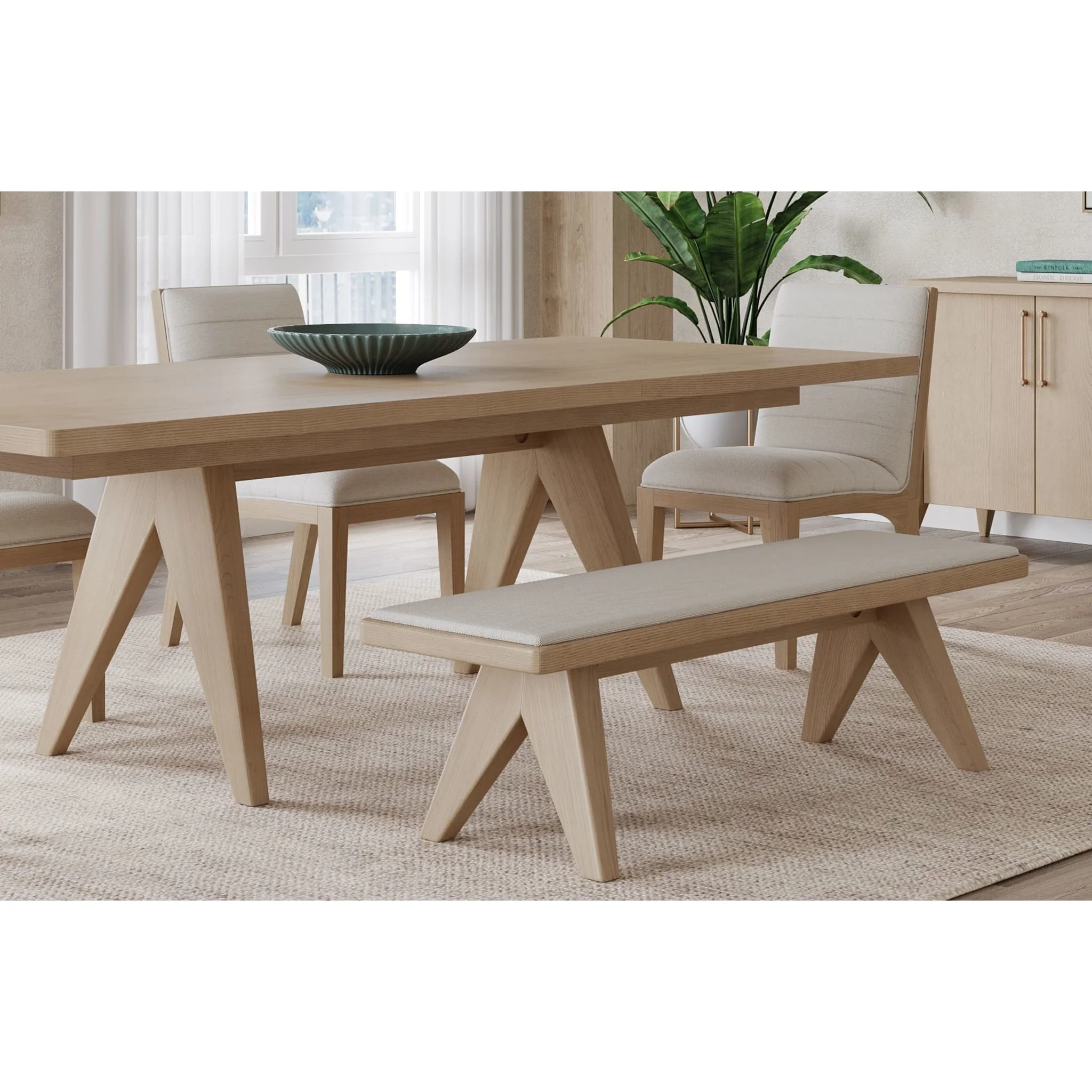 Sumire Upholstered Bench in Ginger and Natural Linen - Image 5