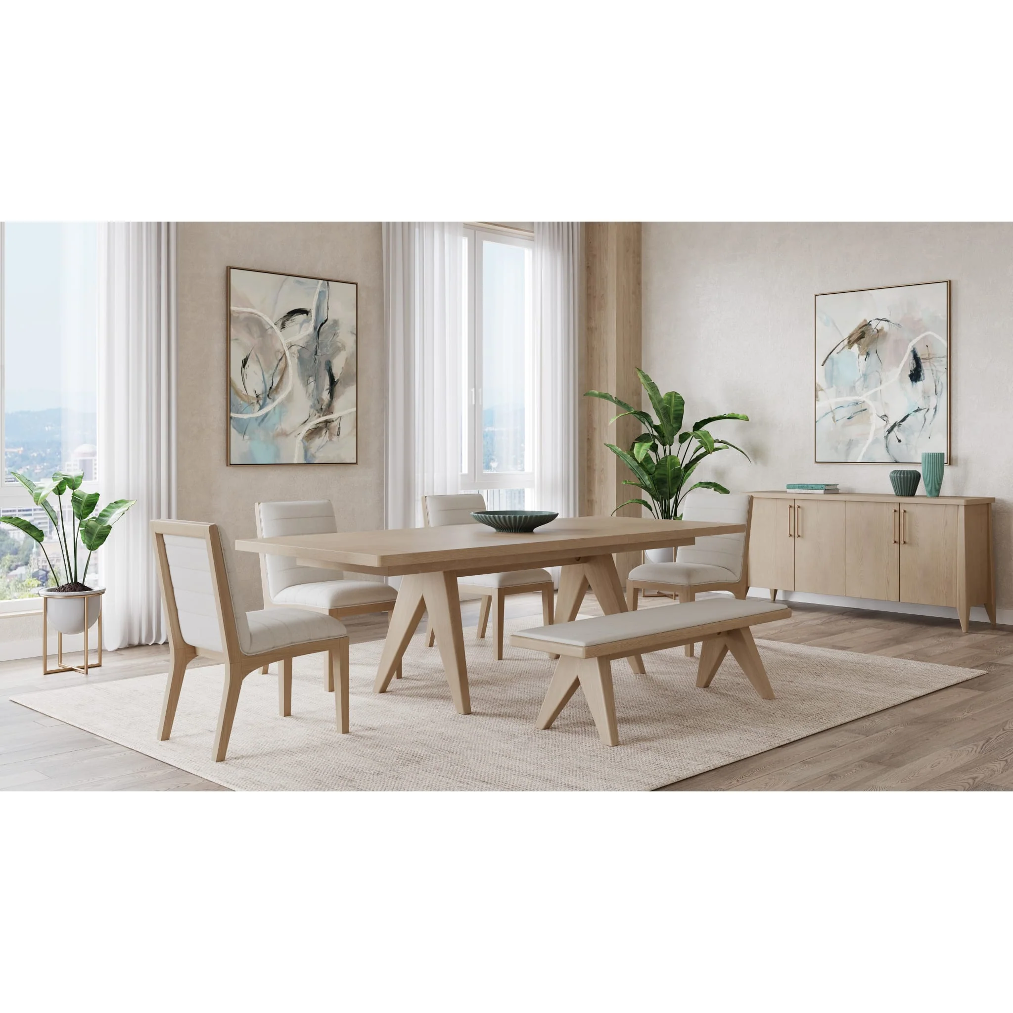 Sumire Upholstered Bench in Ginger and Natural Linen - Image 6