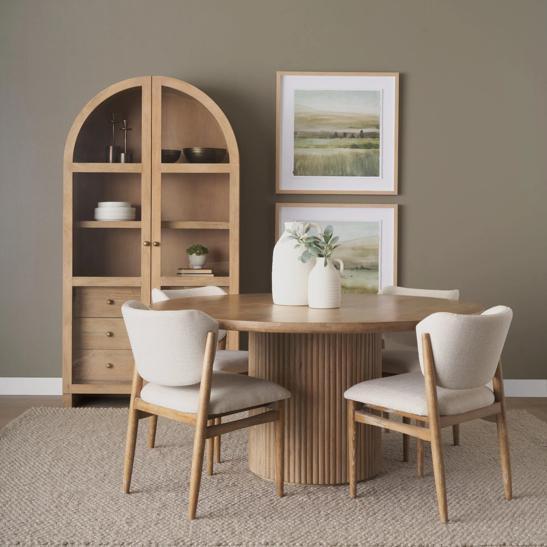 Suri Light Brown Wood W/Glass Doors Arched Curio Cabinet - Image 11