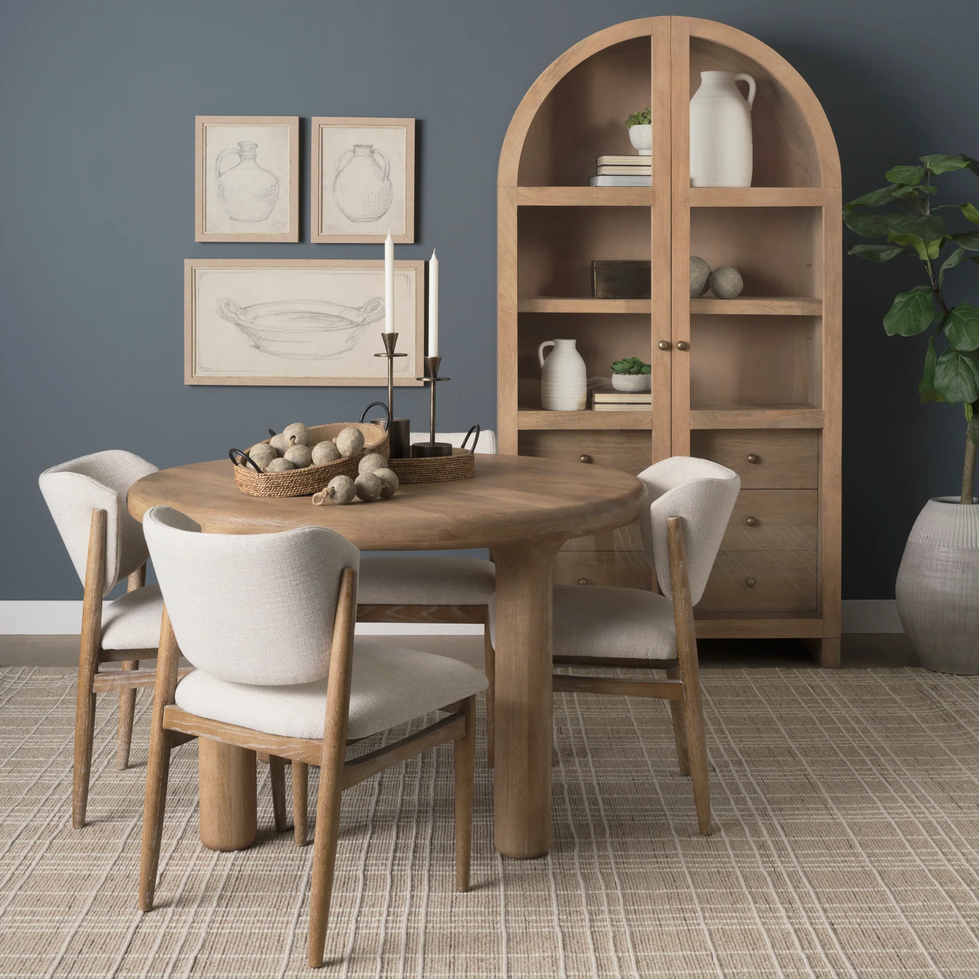 Suri Light Brown Wood W/Glass Doors Arched Curio Cabinet - Image 12