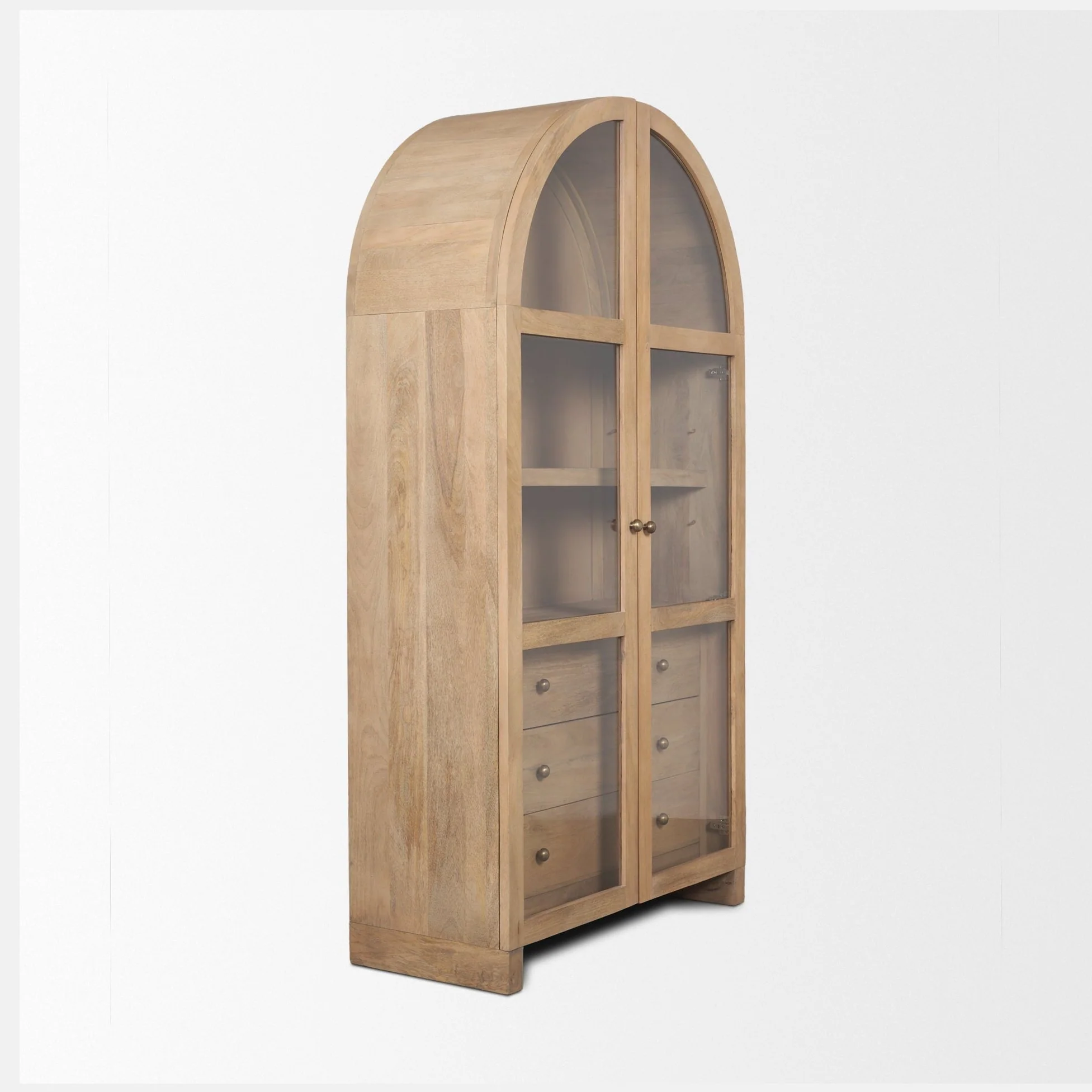 Suri Light Brown Wood W/Glass Doors Arched Curio Cabinet - Image 5