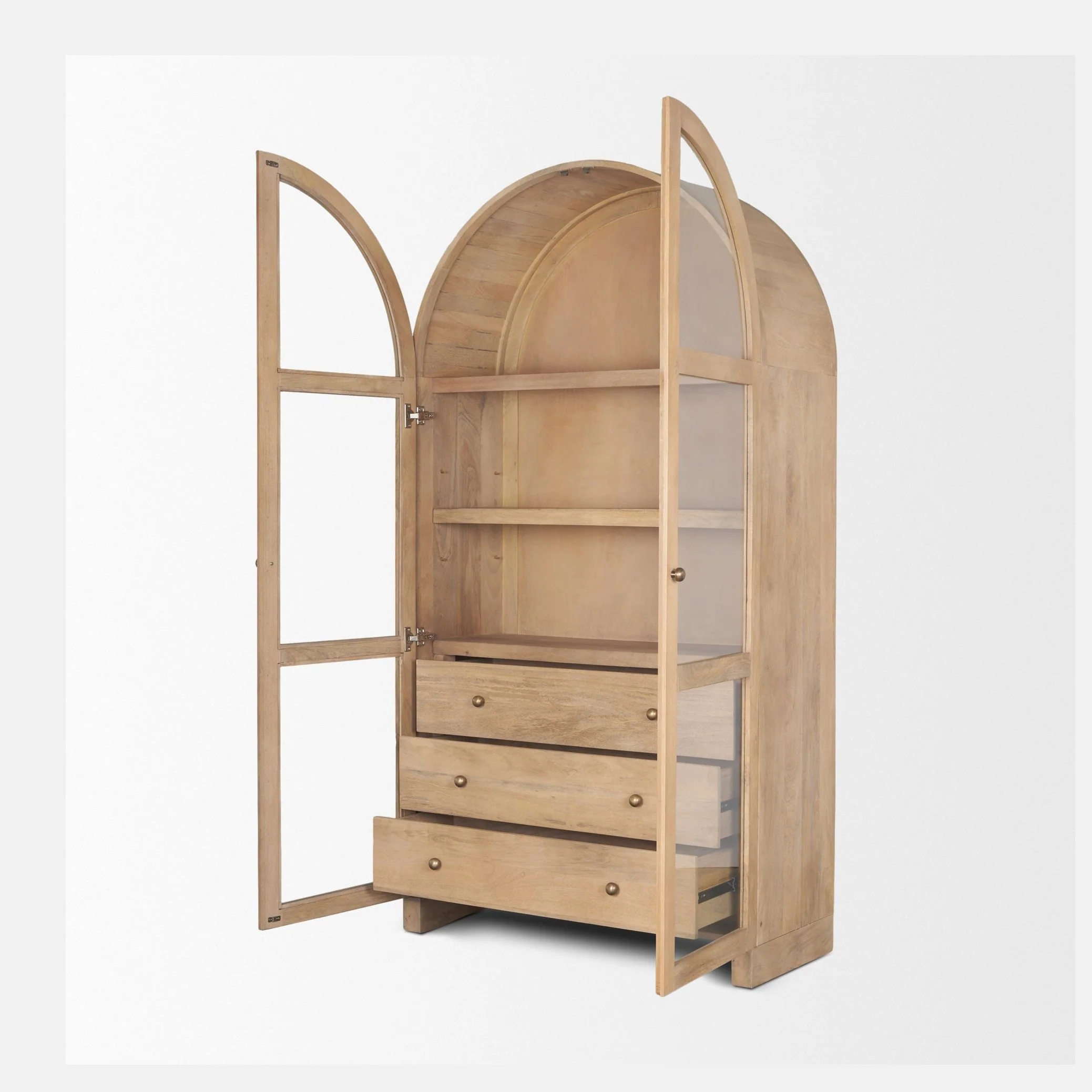 Suri Light Brown Wood W/Glass Doors Arched Curio Cabinet - Image 6