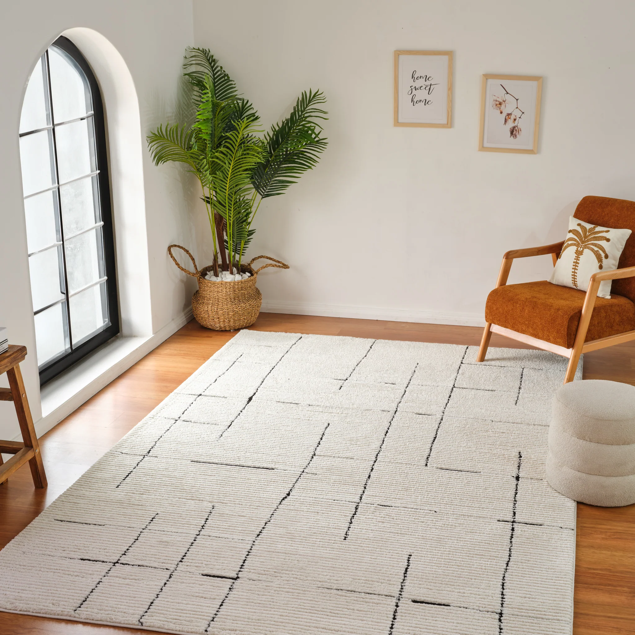 Terra Cream Modern Grid Rug – 5x8 - Image 3
