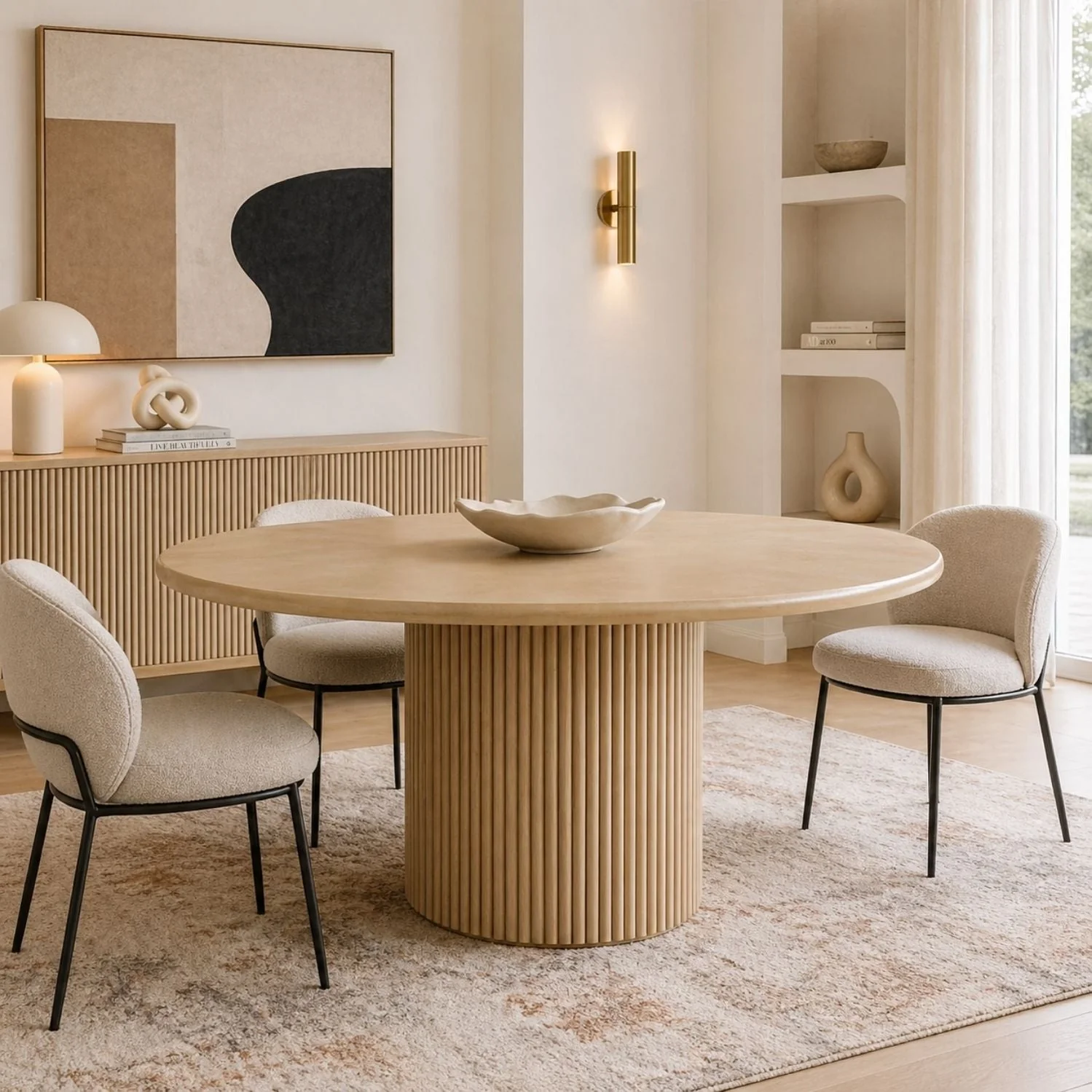 Terra Brown Wood Round Fluted Dining Table - Image 2