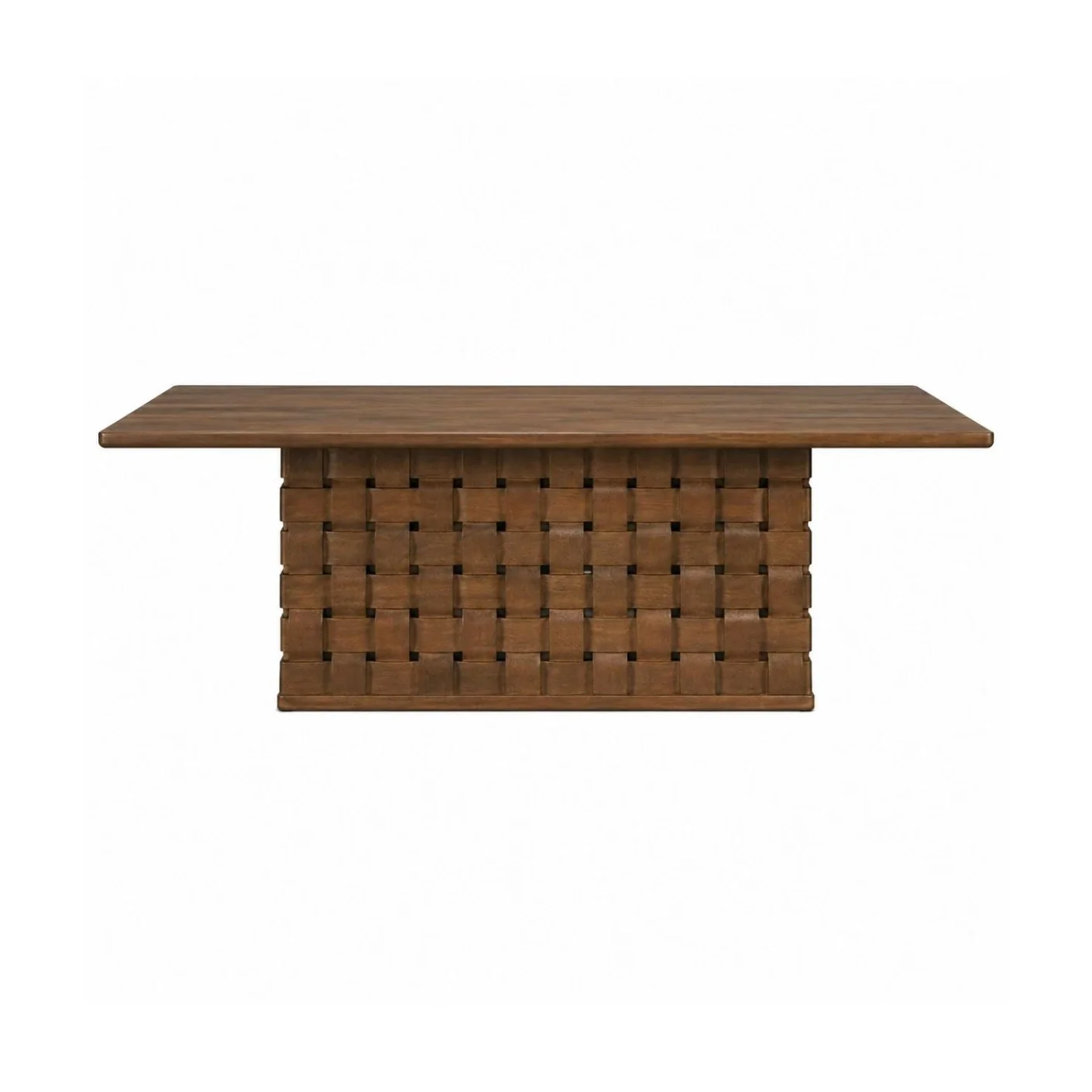 Trellyn Solid Wood Carved Woven Base Rectangular Dining Table
