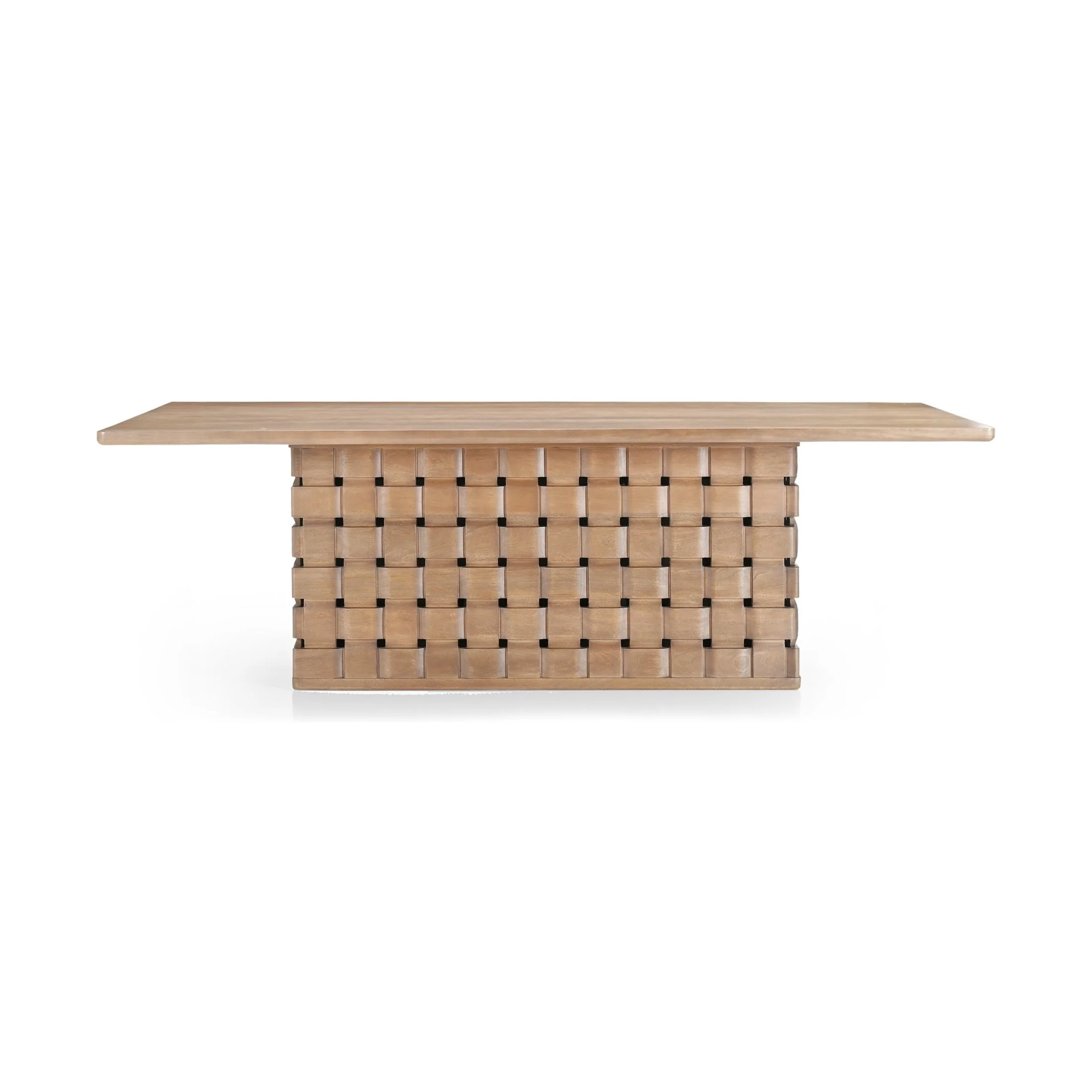 Trellyn Solid Wood Carved Woven Base Rectangular Dining Table - Image 11