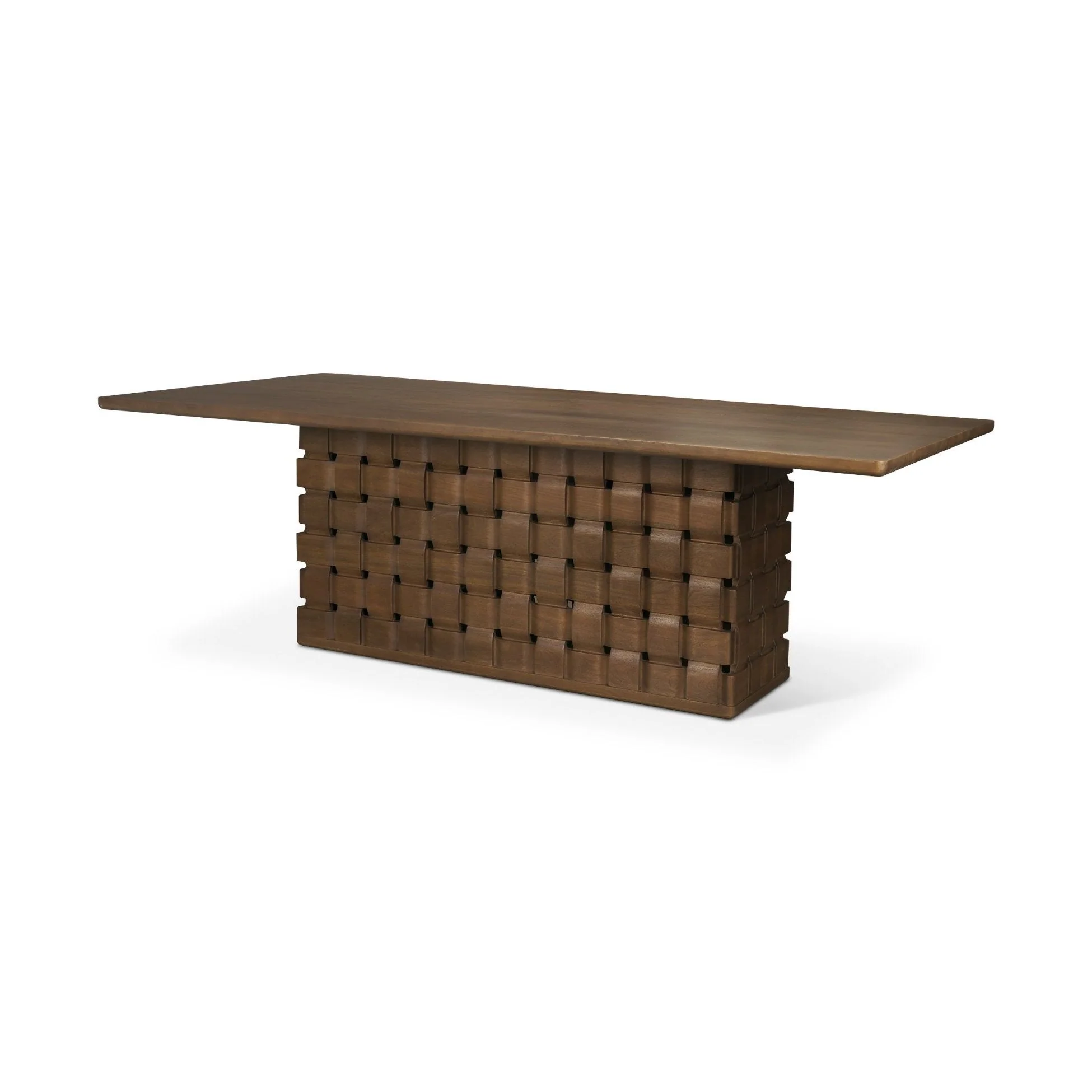 Trellyn Solid Wood Carved Woven Base Rectangular Dining Table - Image 3