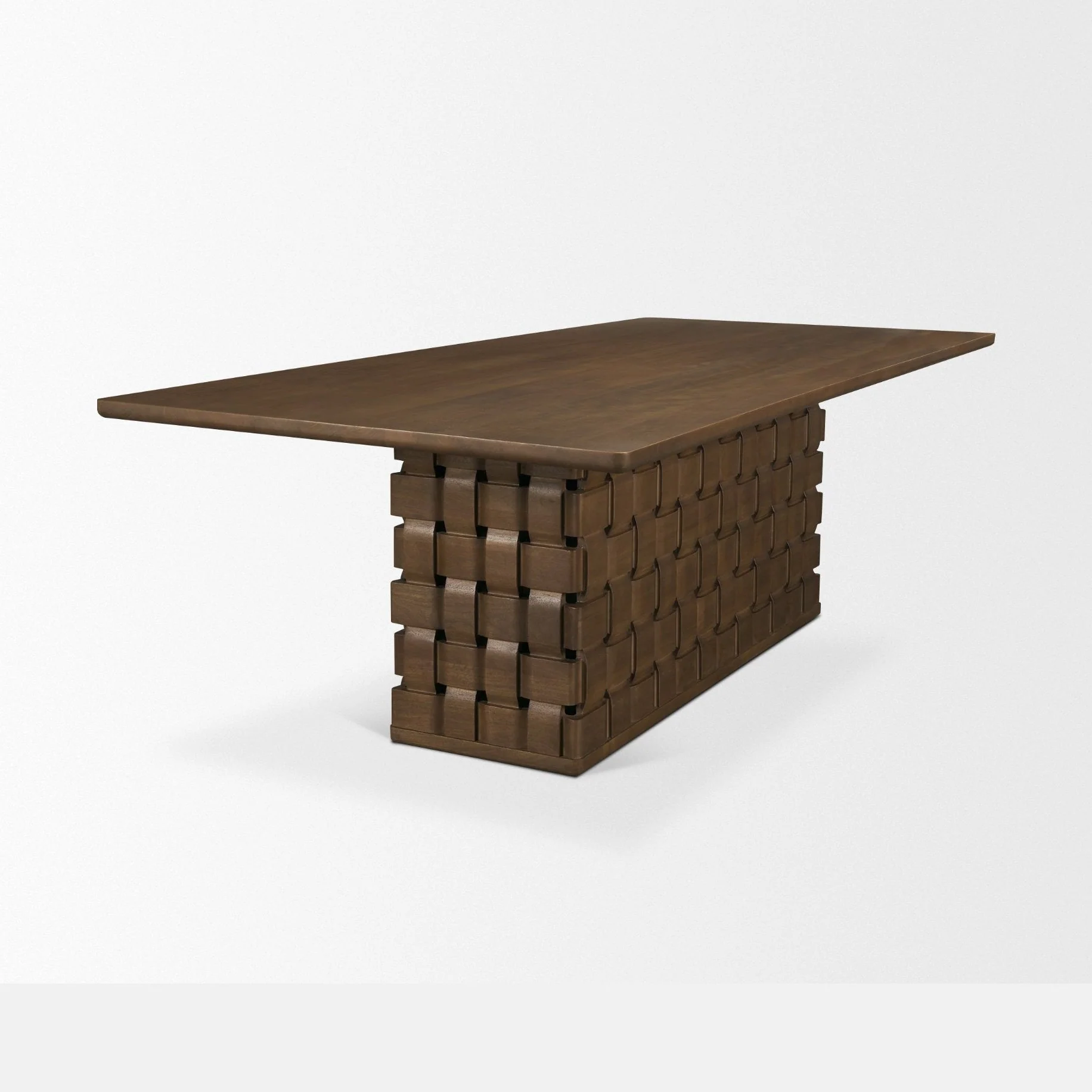 Trellyn Solid Wood Carved Woven Base Rectangular Dining Table - Image 5