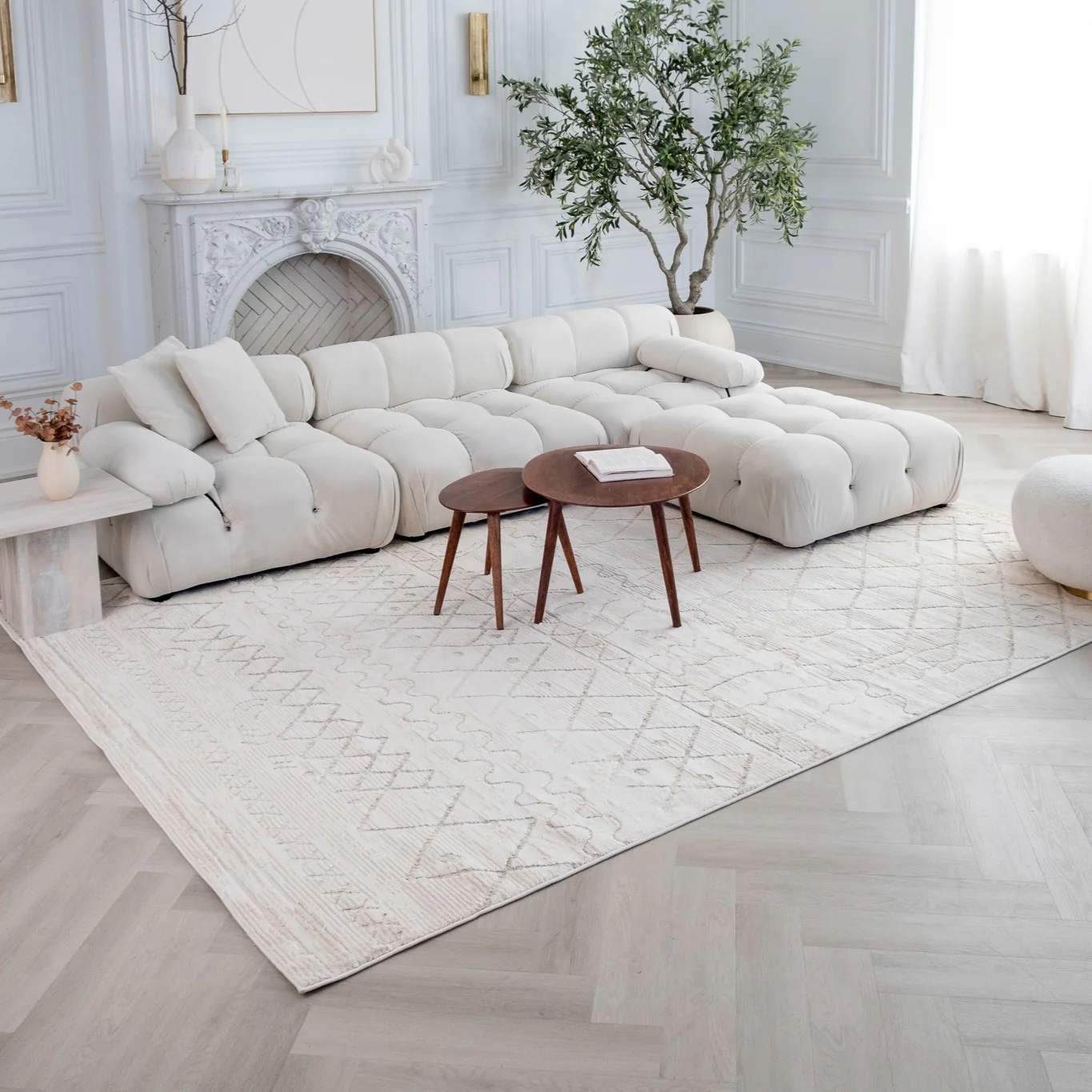 Tulum Beige Textured Moroccan Area Rug - Image 2