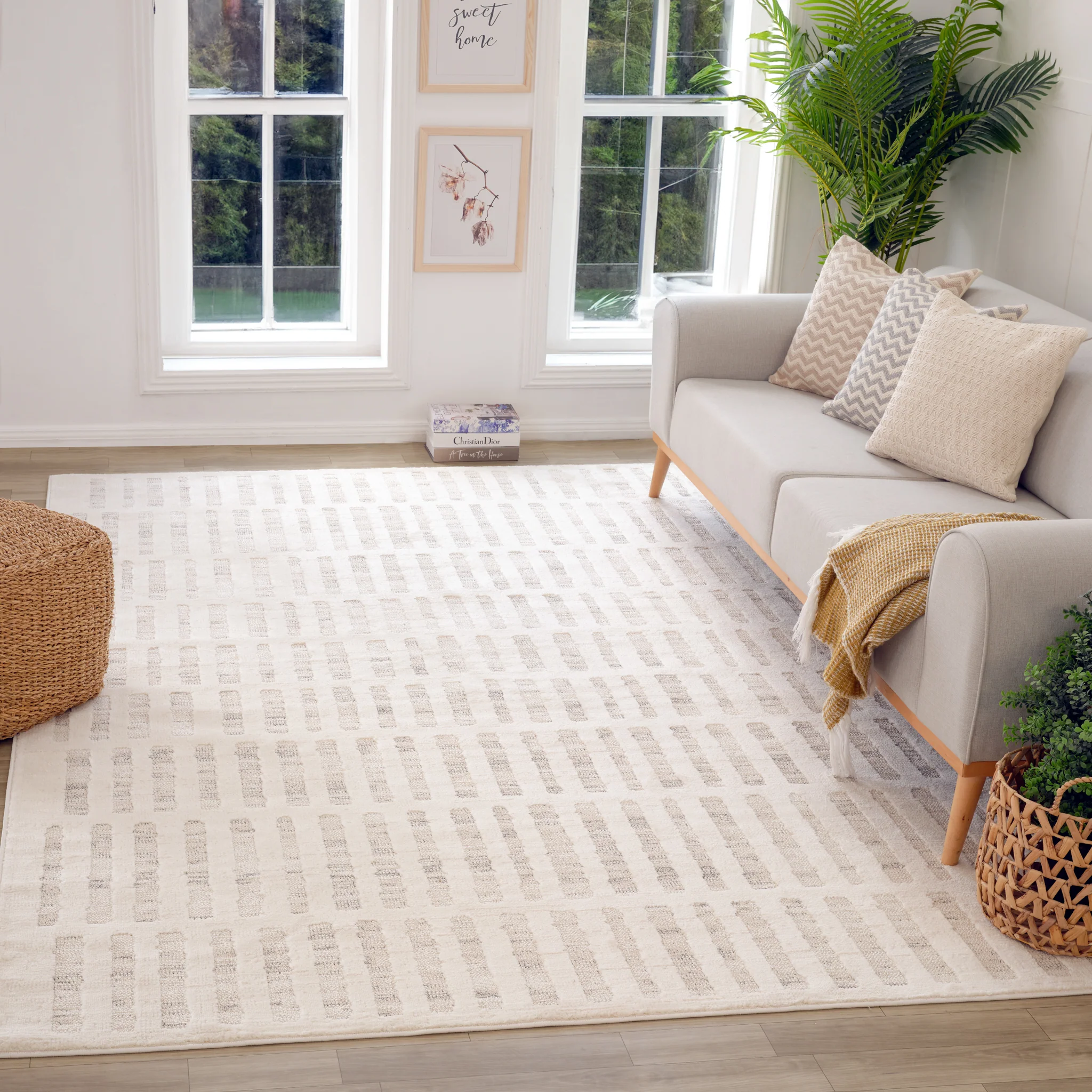 Tulum Beige Linear Modern Area Rug - Image 2